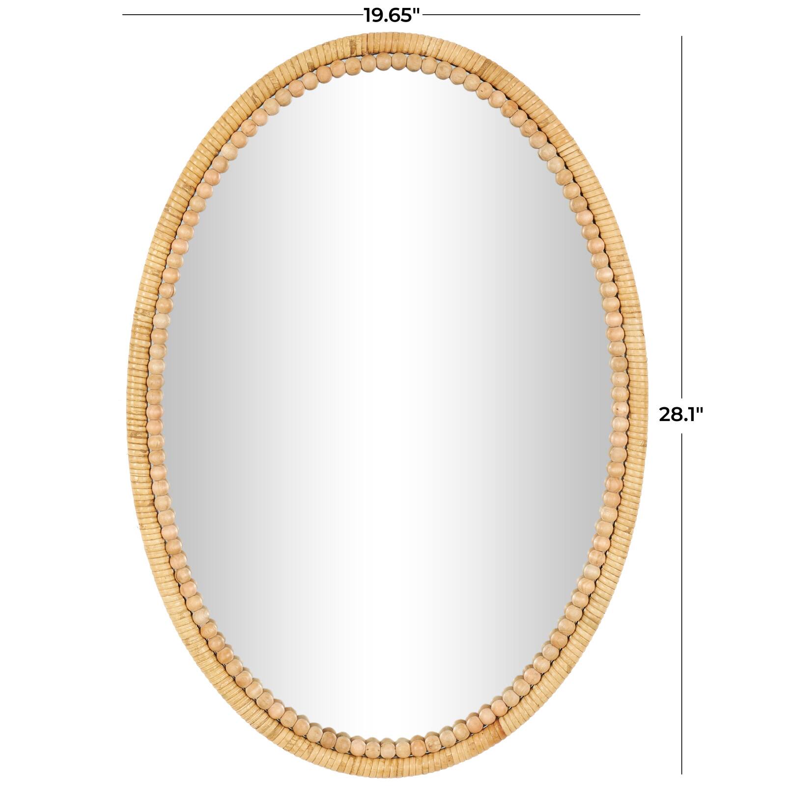 28&#x22; Brown Bamboo Wrapped Oval Wall Mirror with Beaded Frame D&#xE9;cor