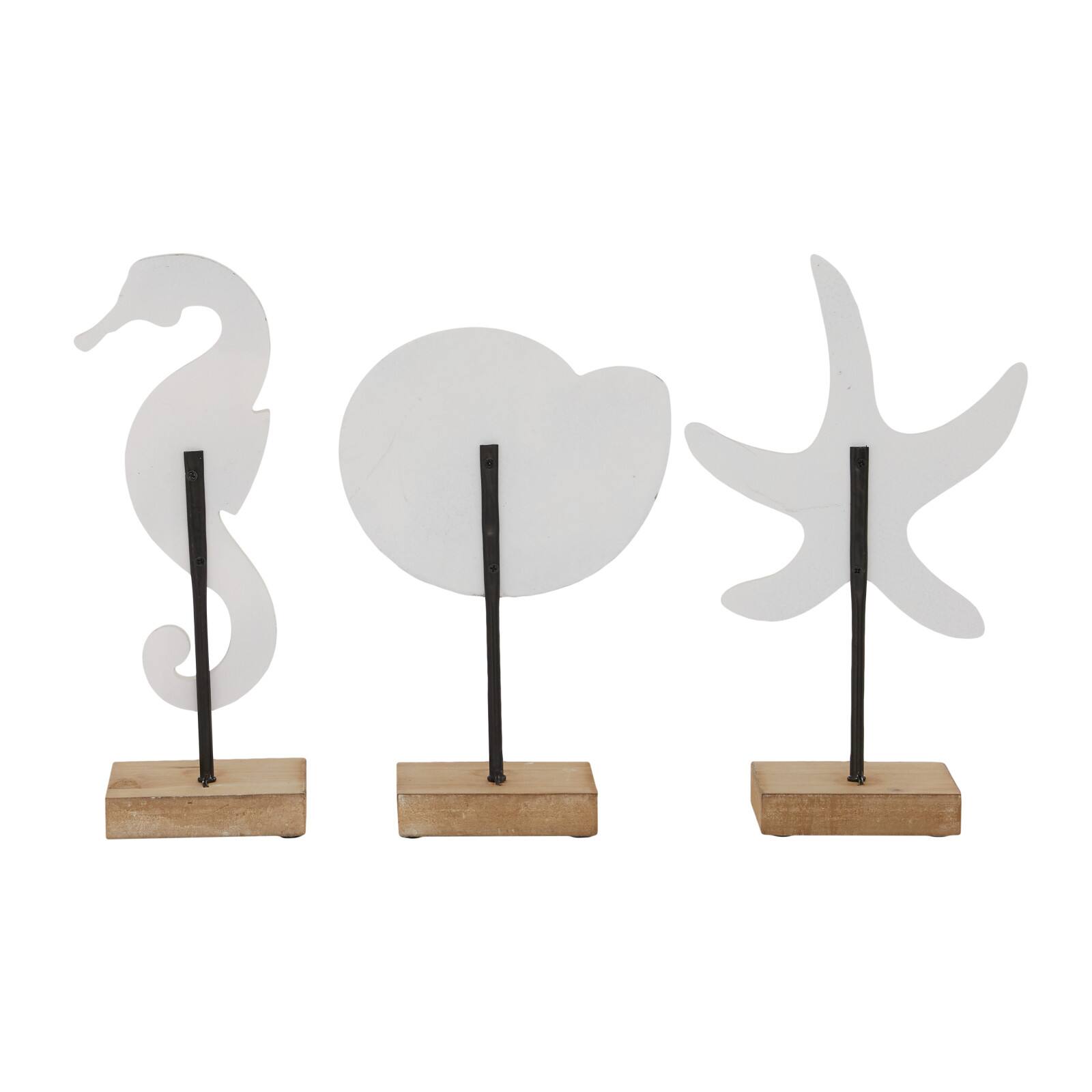 Set of 3 White Plastic Coastal Sea Animals Sculpture, 13.25&#x22;, 13.25&#x22;, 13&#x22;
