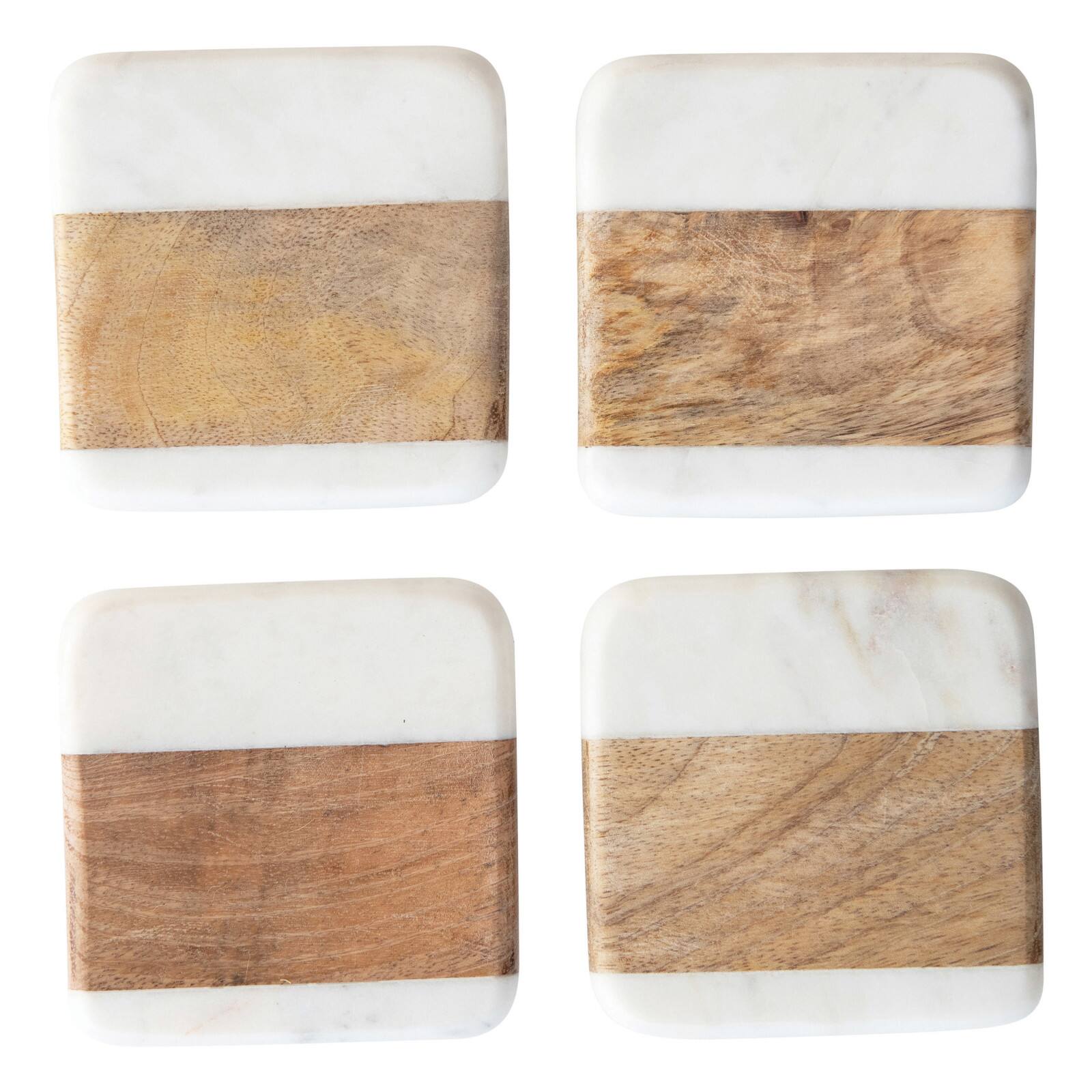 Hello Honey&#xAE; White Marble &#x26; Acacia Wood Coasters Set