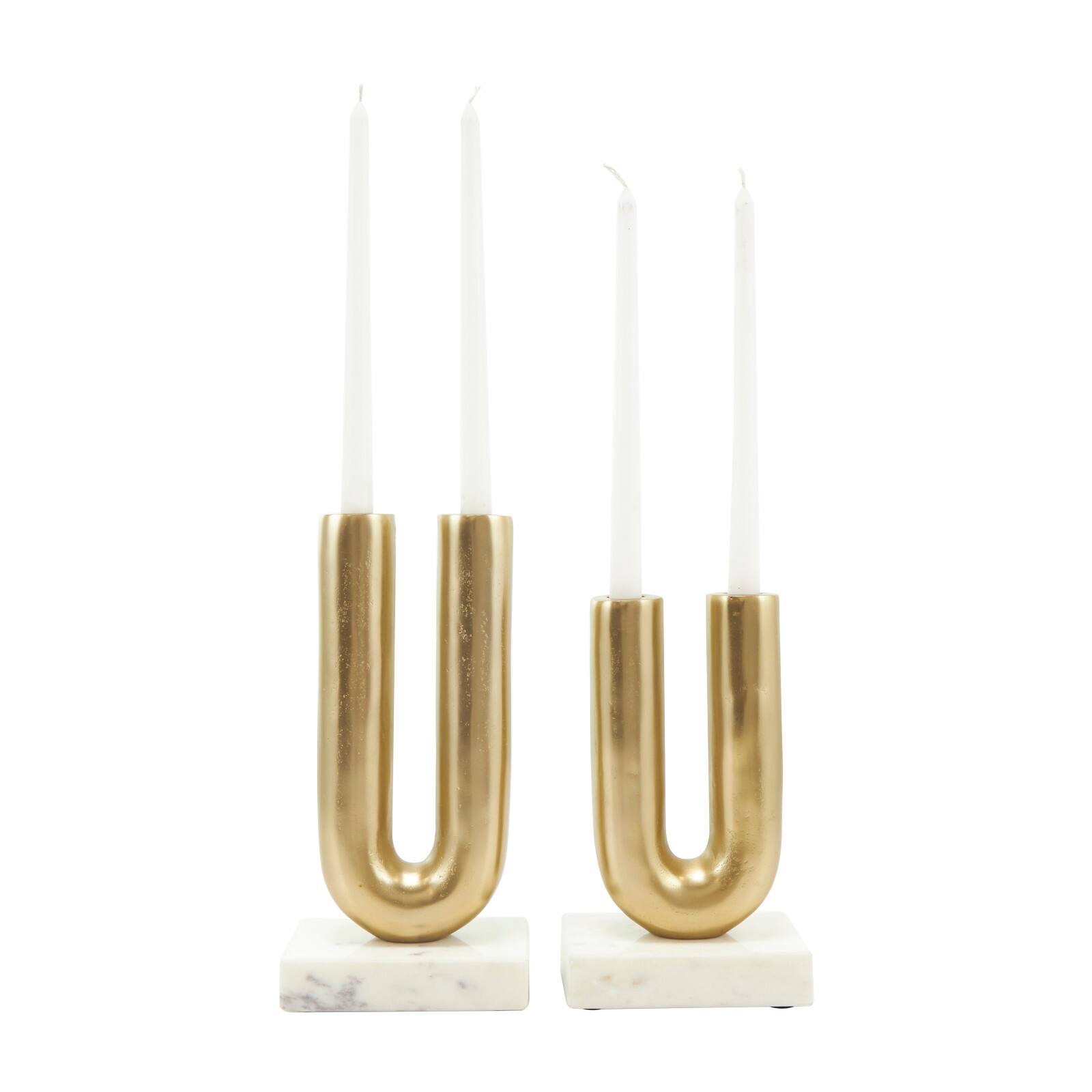 Gold Aluminum U-Shaped Candle Holder Set
