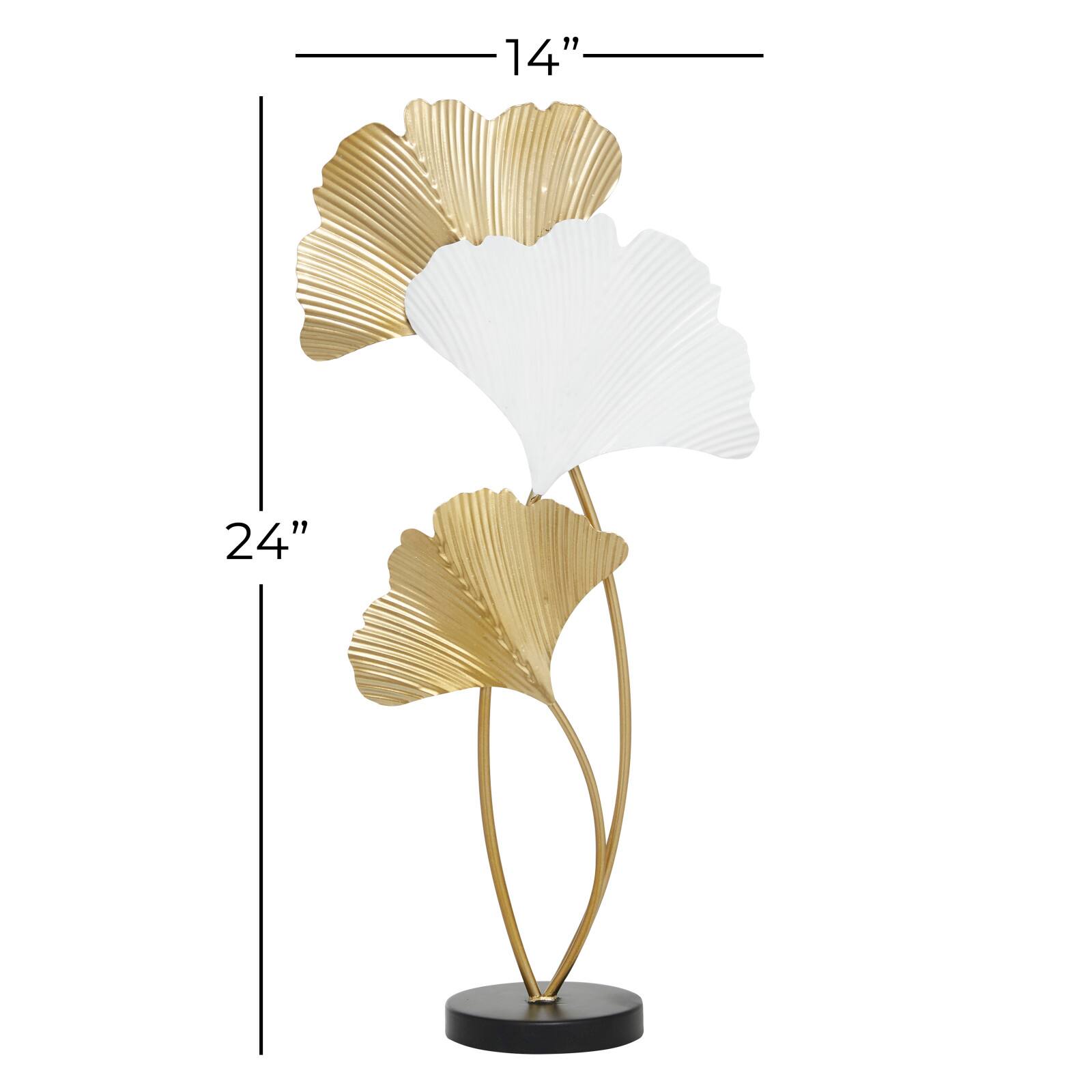 24&#x22; White &#x26; Gold Metal Modern Nature Sculpture