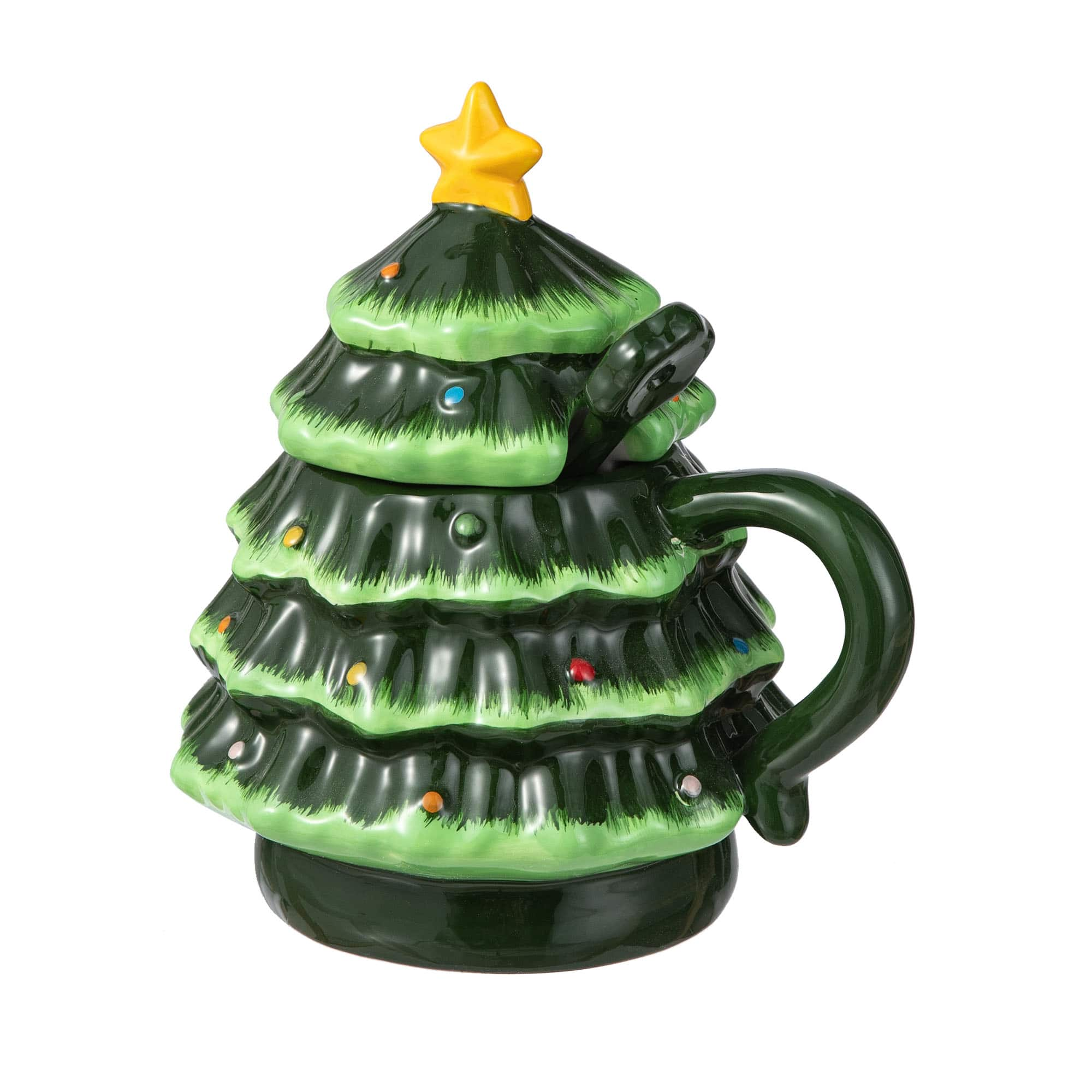 Glitzhome&#xAE; 6.5&#x22; Christmas Ceramic Tree Mug with Lid and Spoon