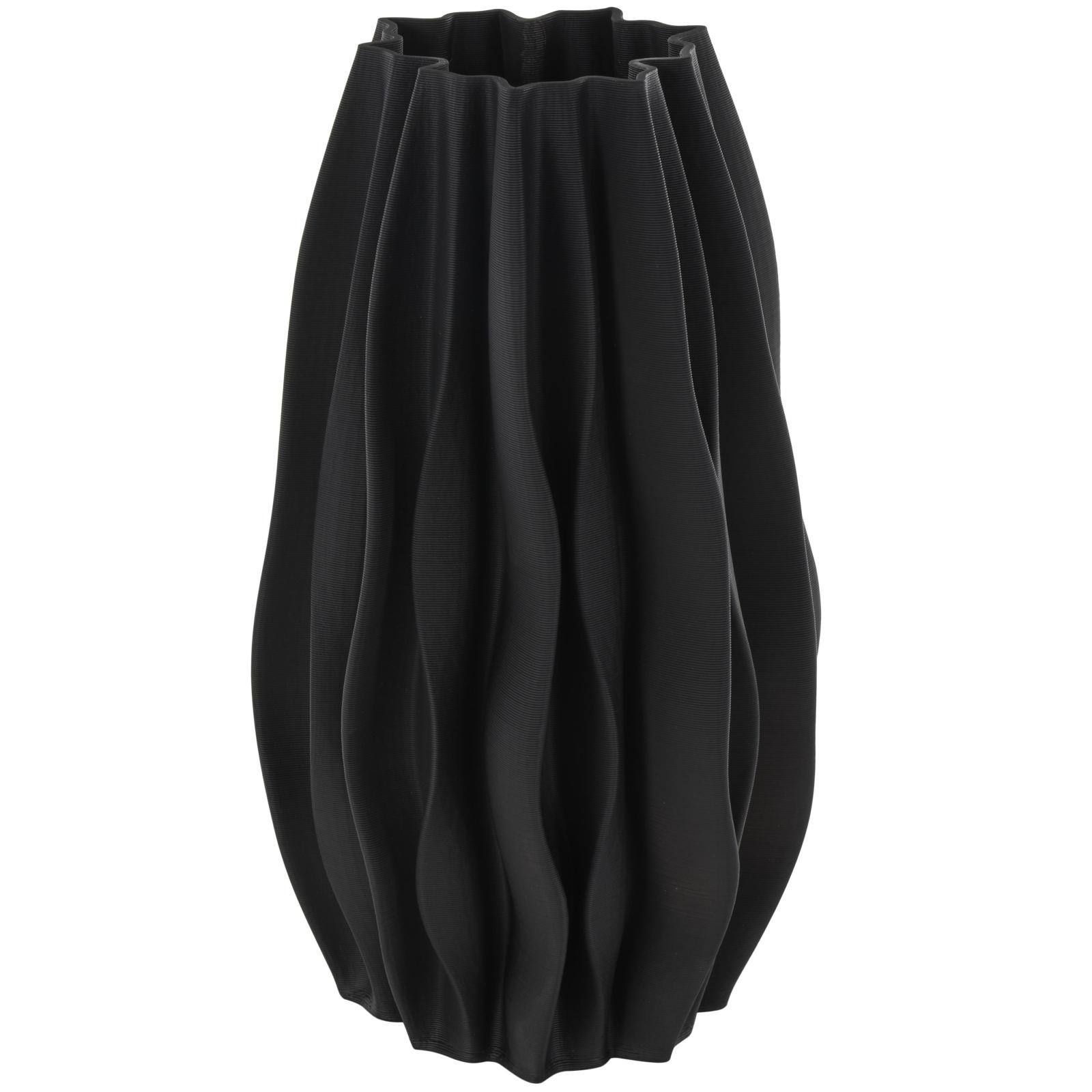 Black Abstract Dimensional Wavy Ribbed Ceramic Vase