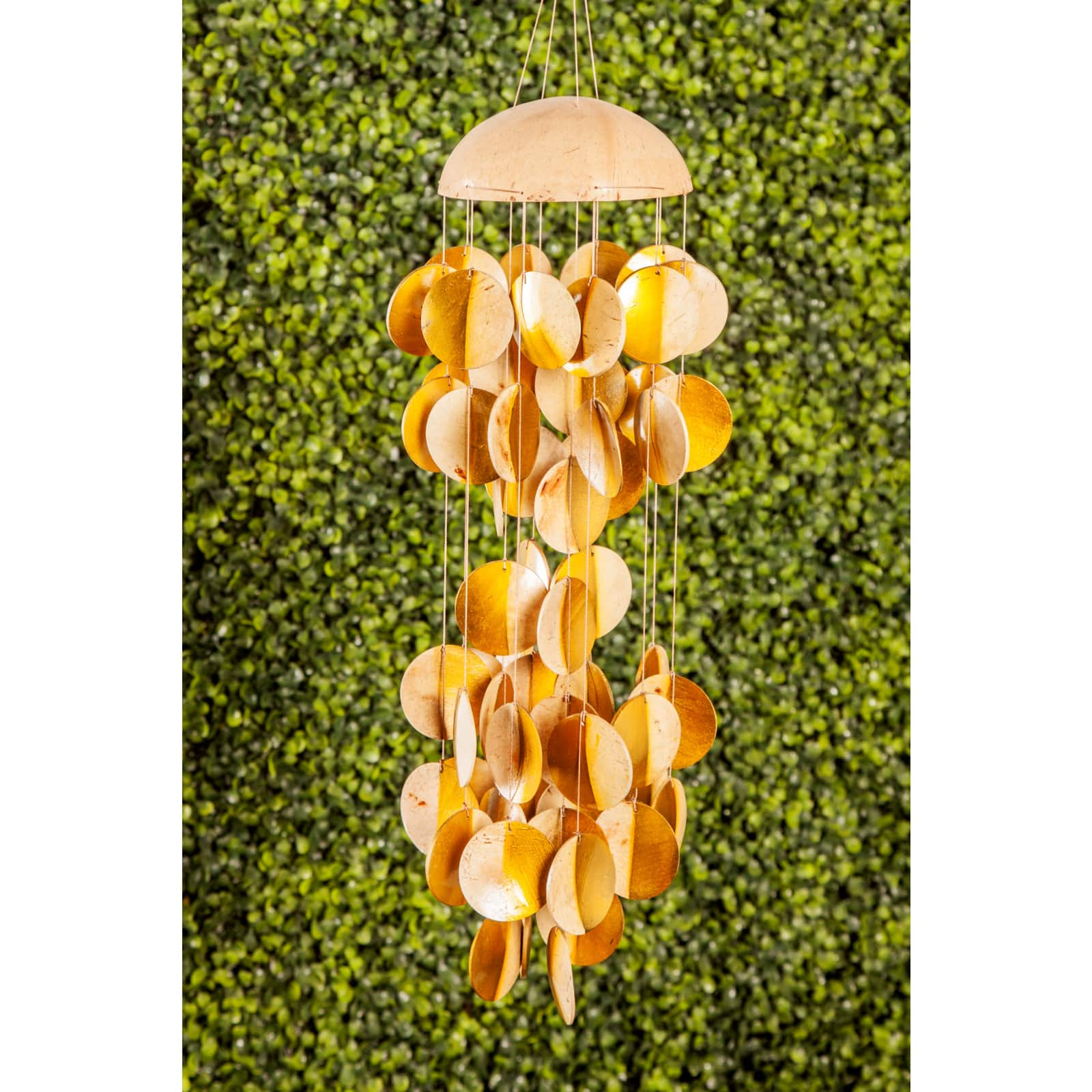 Gold Coconut shells Coastal Windchime, 5&#x22; x 17&#x22;