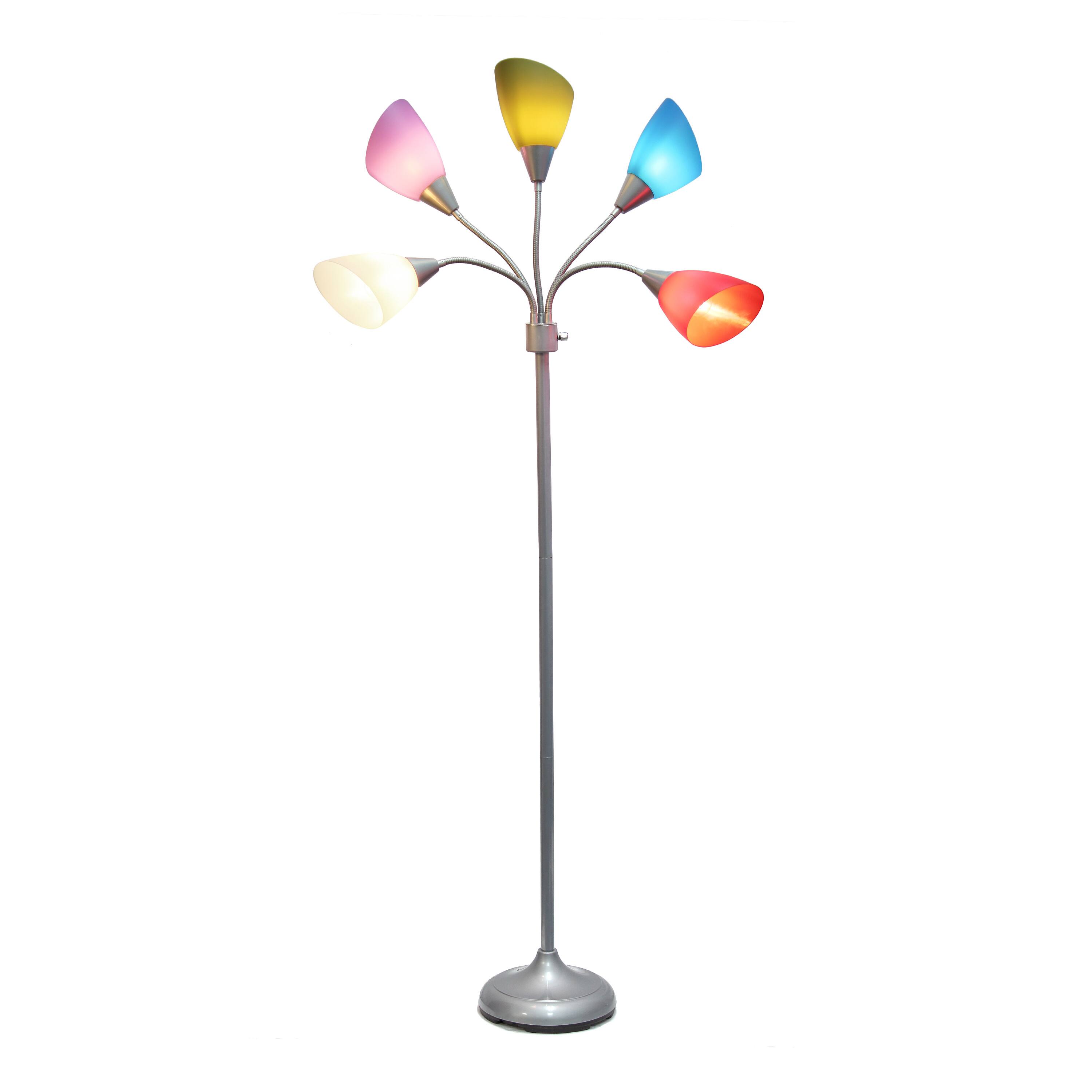 Simple Designs&#x2122; 5.6ft. 5-Light Gooseneck Silver Floor Lamp