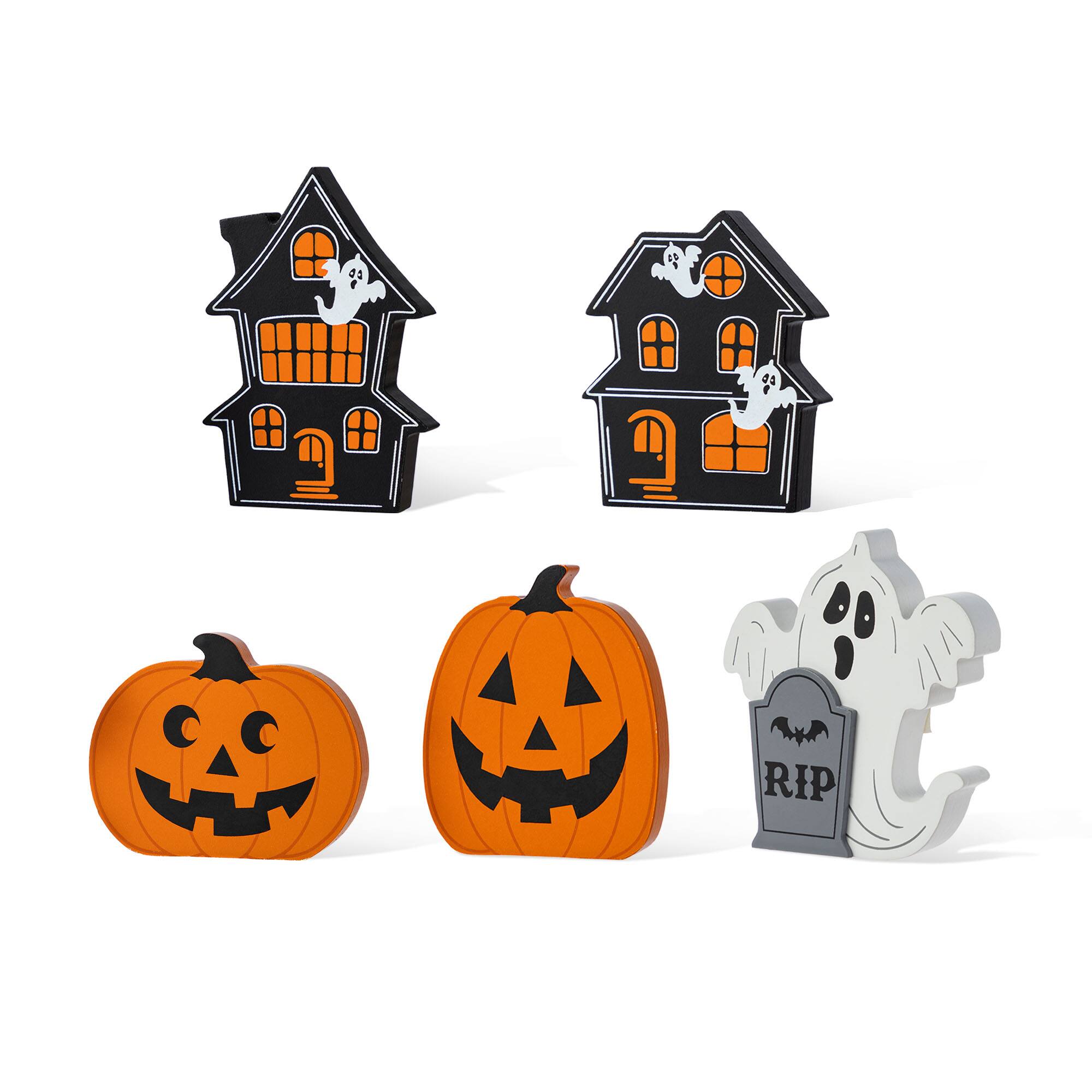 Glitzhome® Halloween Wooden Haunted House, Pumpkin & Ghost Table