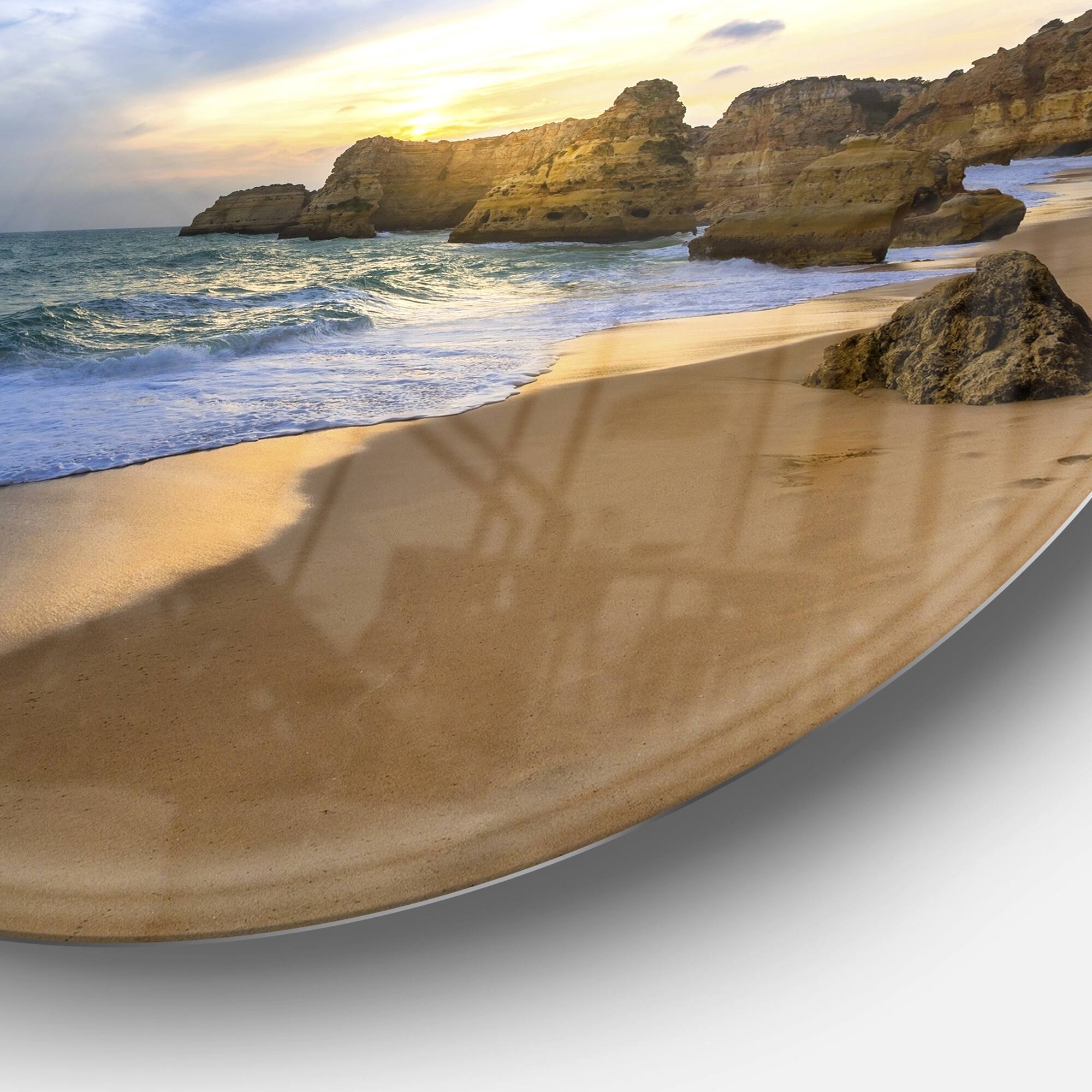 Designart - Beautiful Sunset over Algarve Portugal' Extra Large Seashore Metal Circle Wall Art