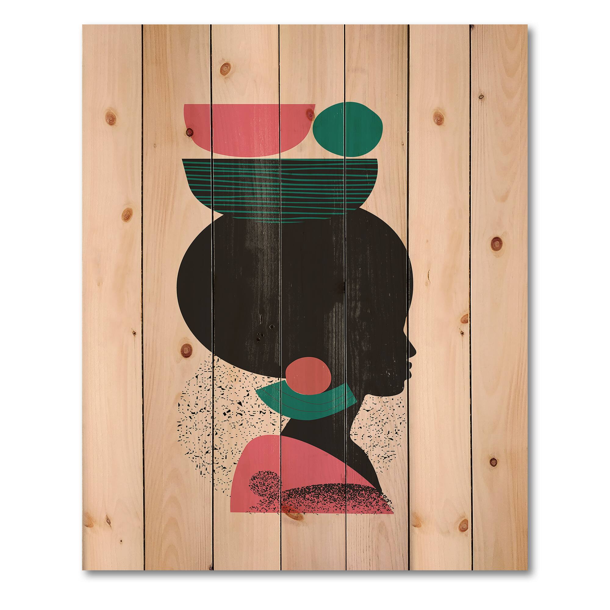 Designart - Ethnic Geometric Silhouette of Afro American II - Modern Print on Natural Pine Wood