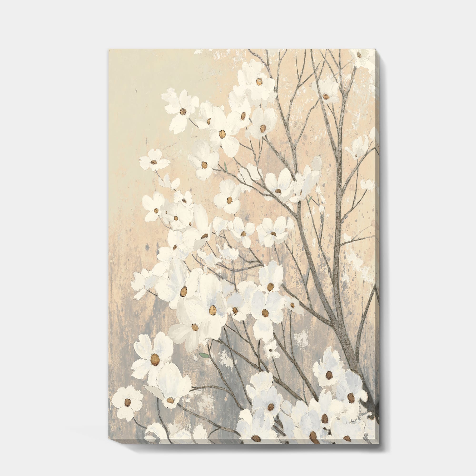 Designart - Brown onn Grey Blossoms - Traditional Canvas Art