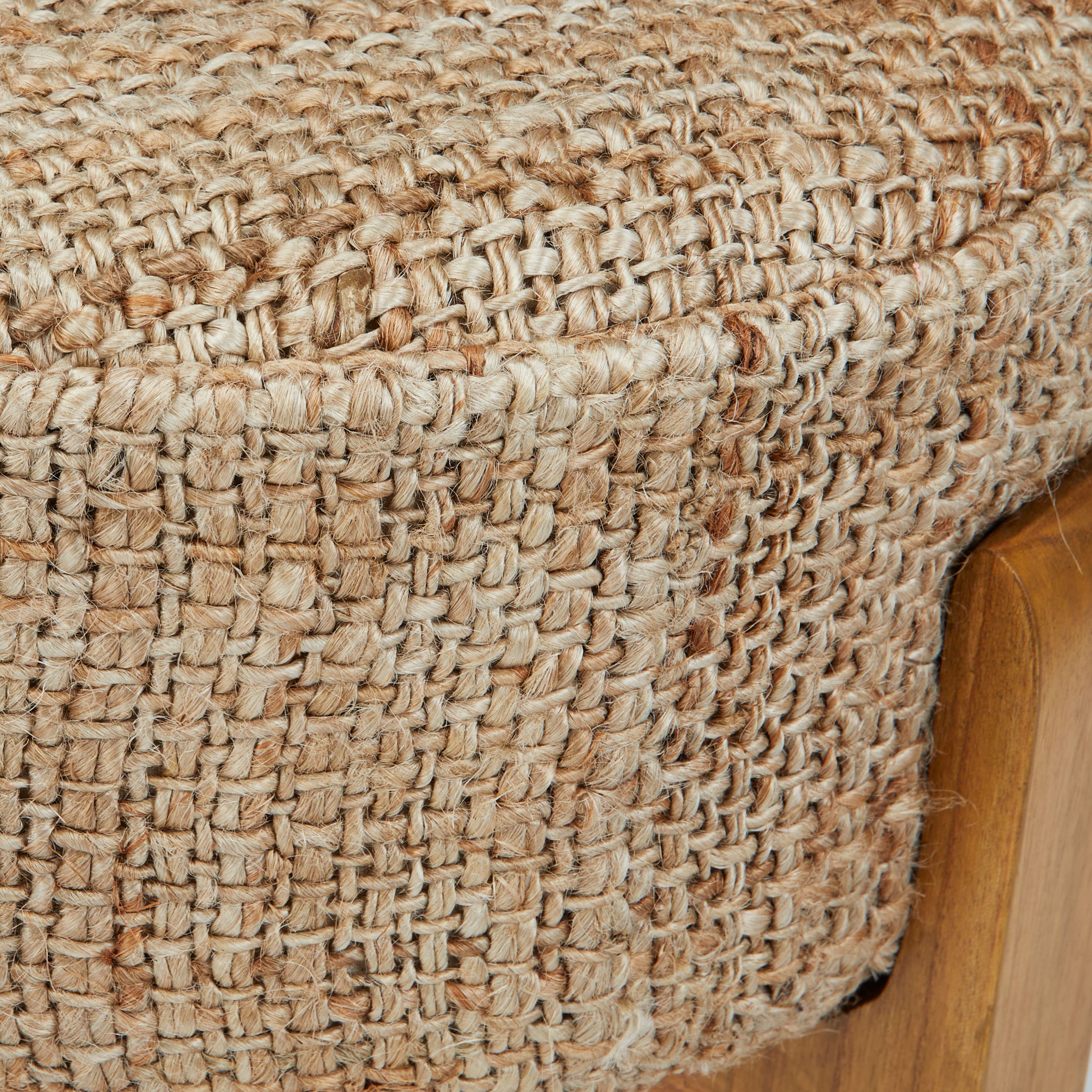 20&#x22; Natural Bohemian Jute Stool with Wood Legs