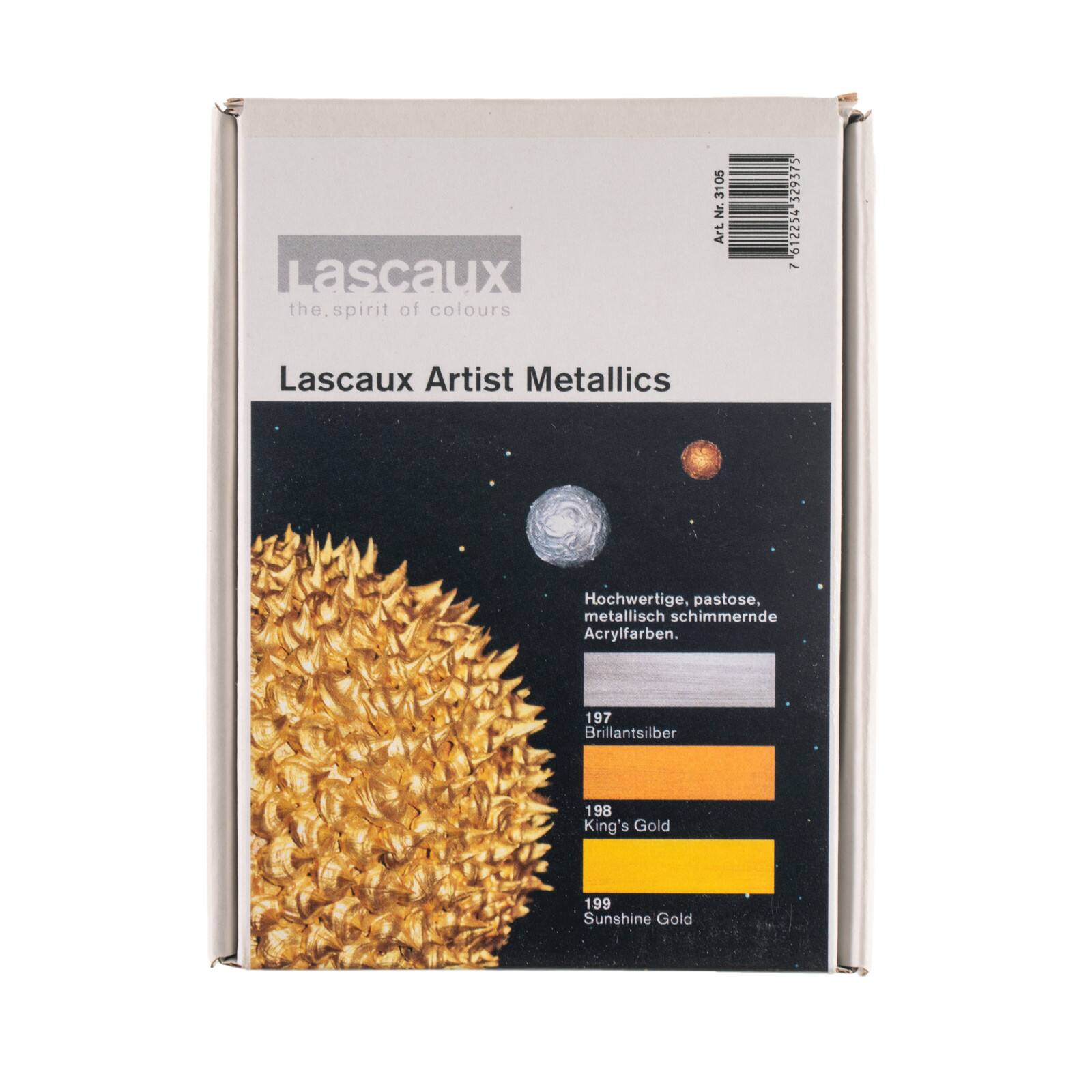 Lascaux 3 Color Metallic Artist Acrylics Set
