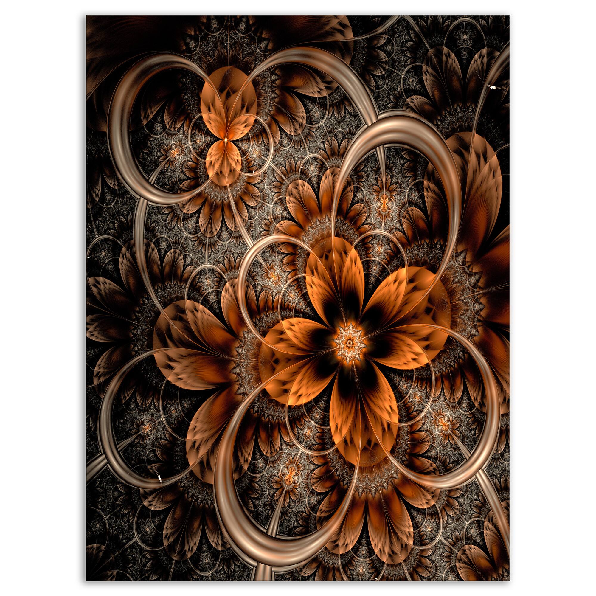 Designart - Dark Orange Digital Art Fractal Flower - Floral Canvas Art Print
