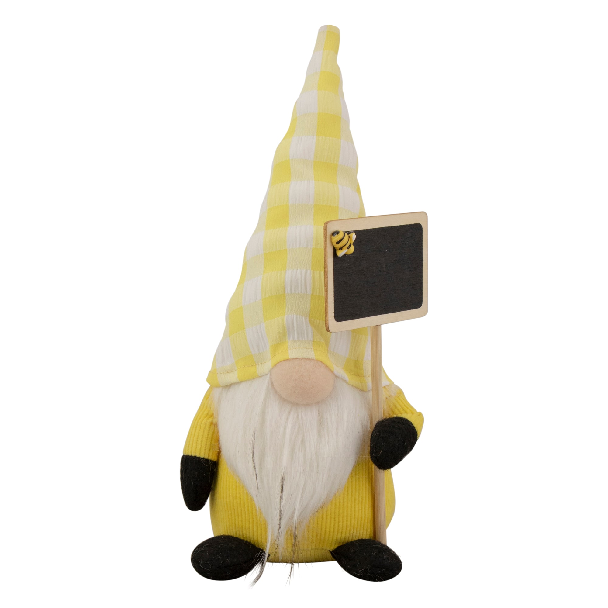 10&#x22; Yellow Gingham Hat Springtime Gnome with Chalk Board
