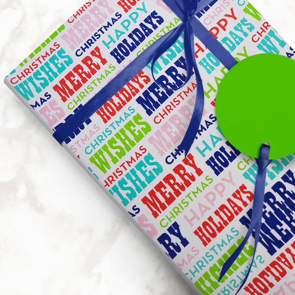 JAM Paper Colorful Merry Christmas Gift Wrap