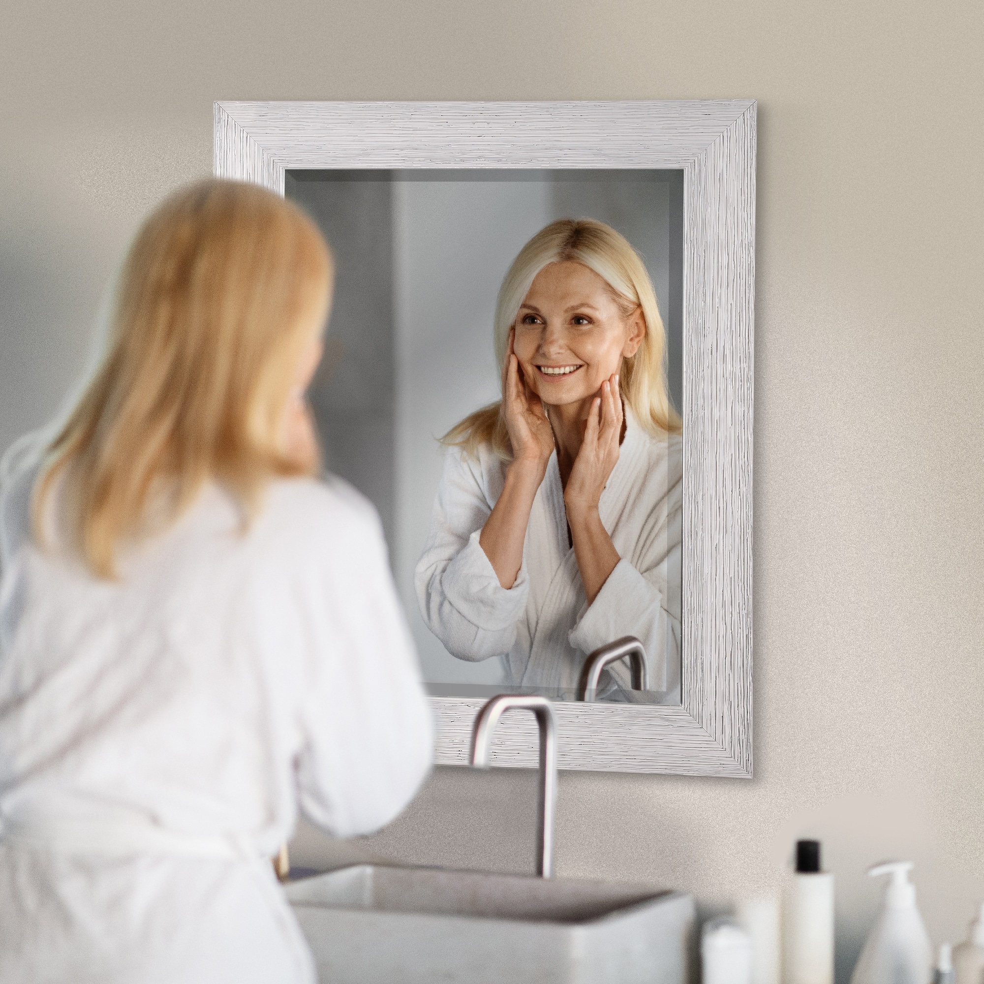 Head West 29" Chrome Textured Frame Accent Wall Mirror