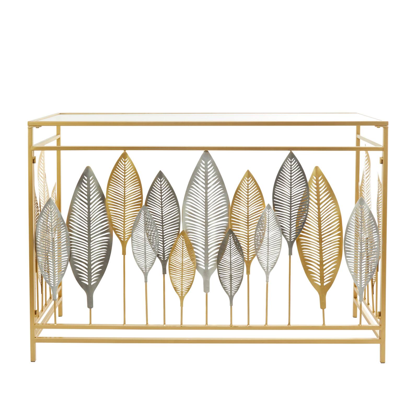 Gold Metal Contemporary Console Table, 30&#x22; x 44&#x22; x 16&#x22;