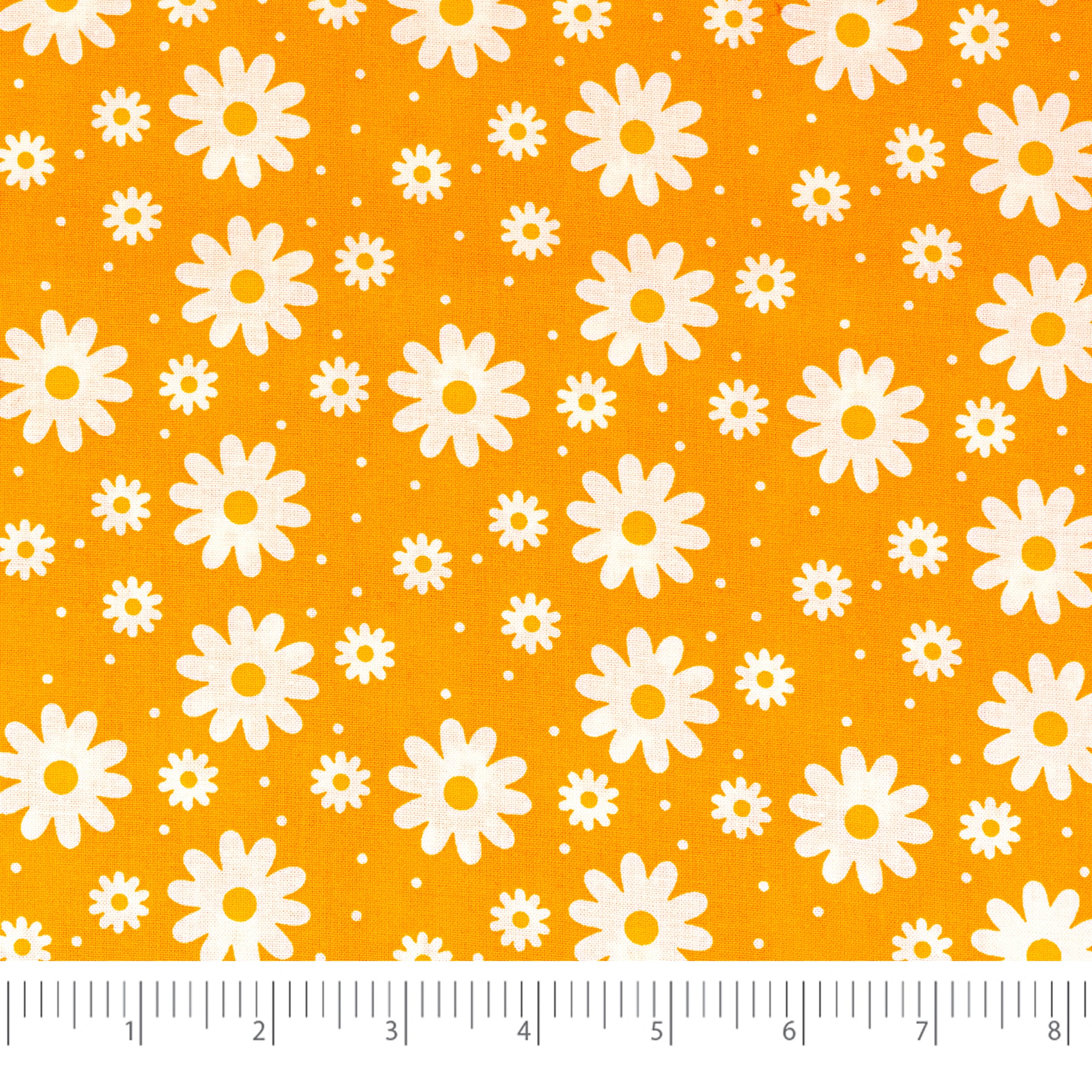 SINGER Small White Flowers on Yellow Cotton Fabric