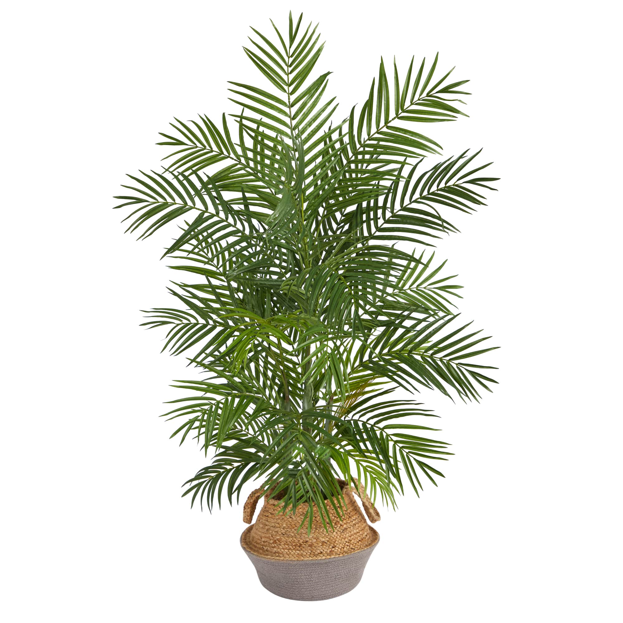 4ft. Areca Artificial Palm Branches in Boho Chic Handmade Cotton & Jute Gray Woven Planter