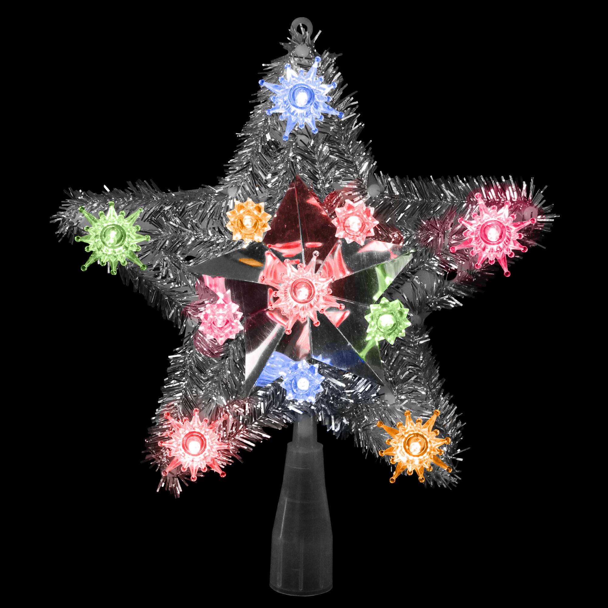 9&#x22; Lighted Silver Star Christmas Tree Topper - Multicolor Lights