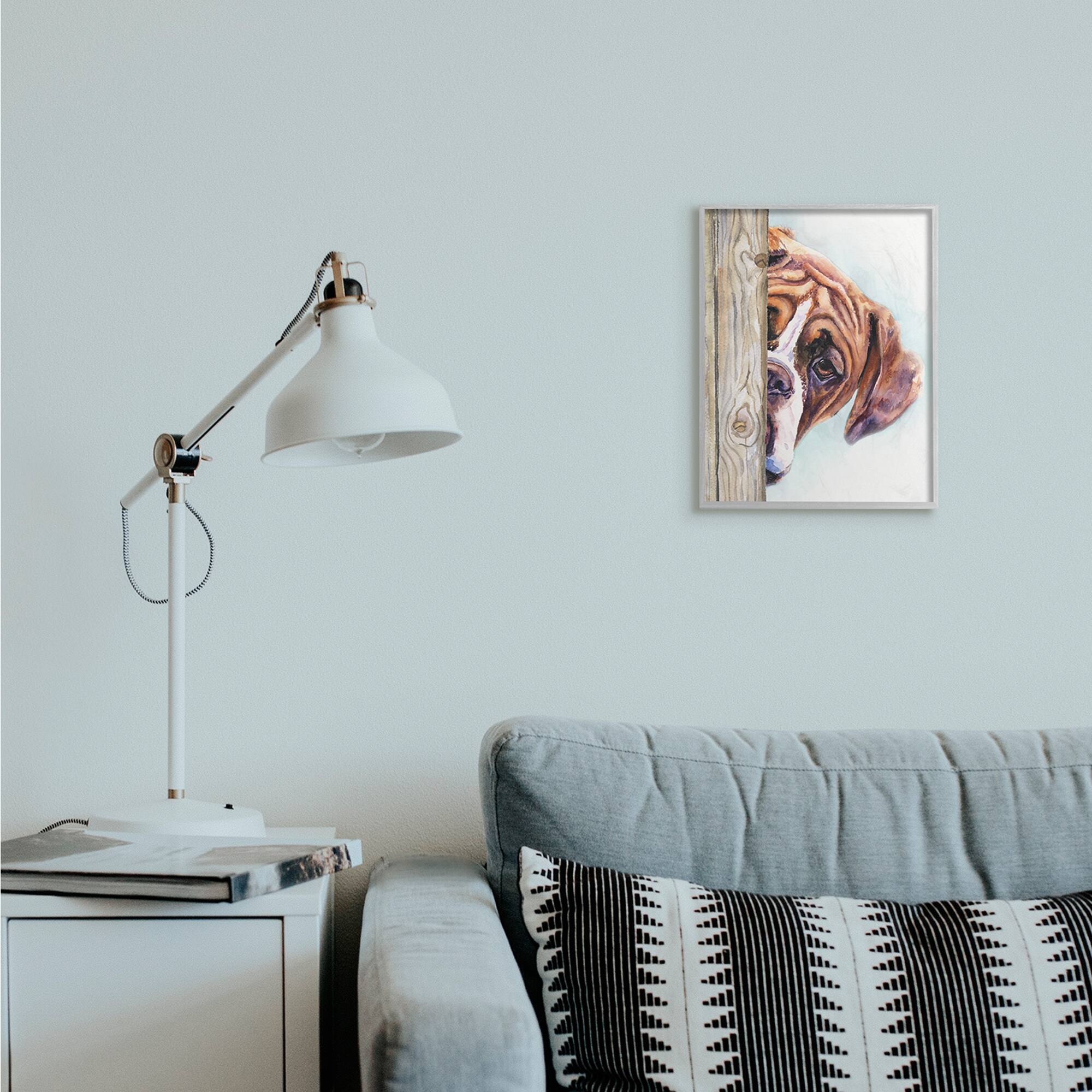 Stupell Industries Boxer Dog Hide and Seek Puppy Portrait in Gray Frame Wall Art