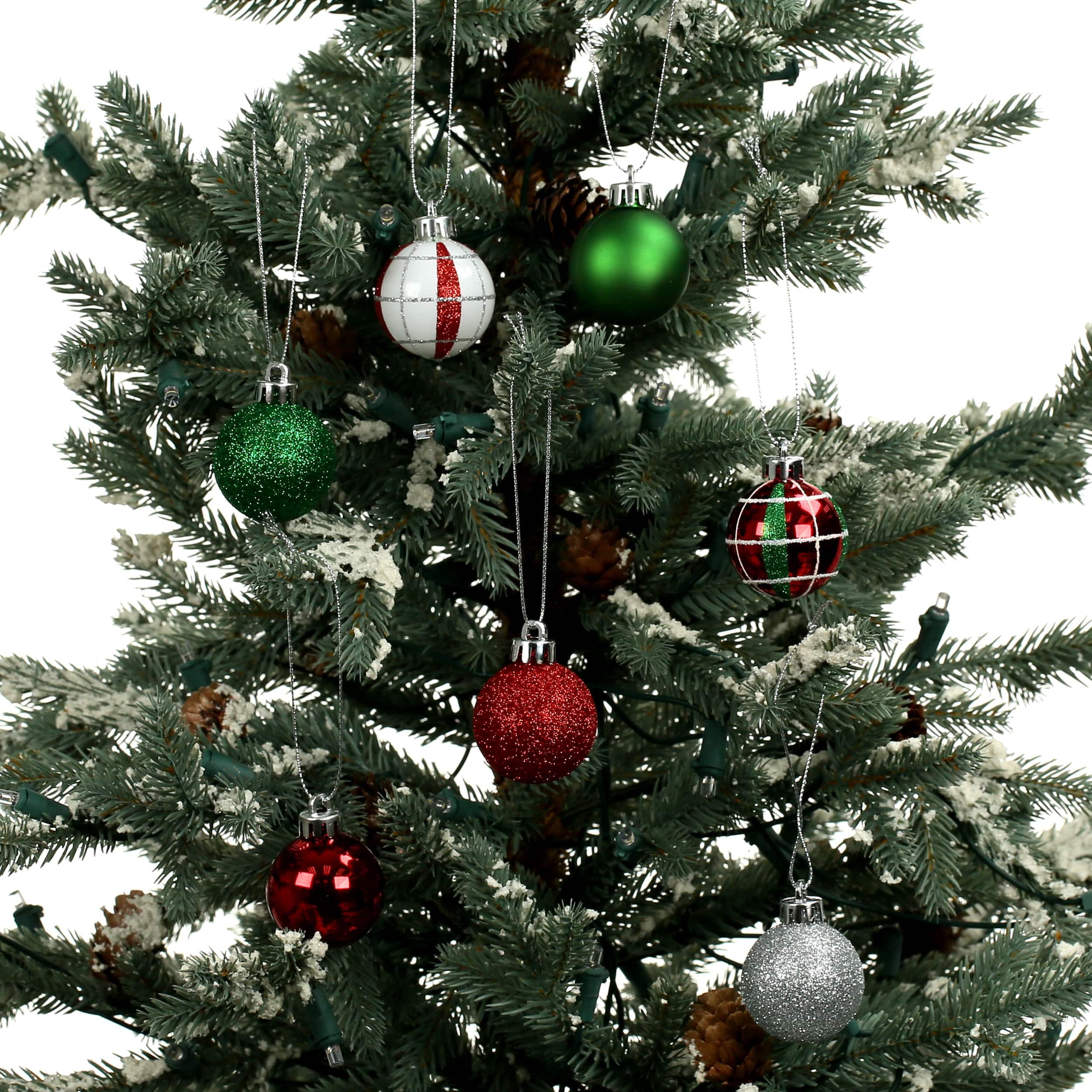 7 Pack 1.5" Red, Green, White & Silver Shatterproof Ball Ornaments by Ashland®