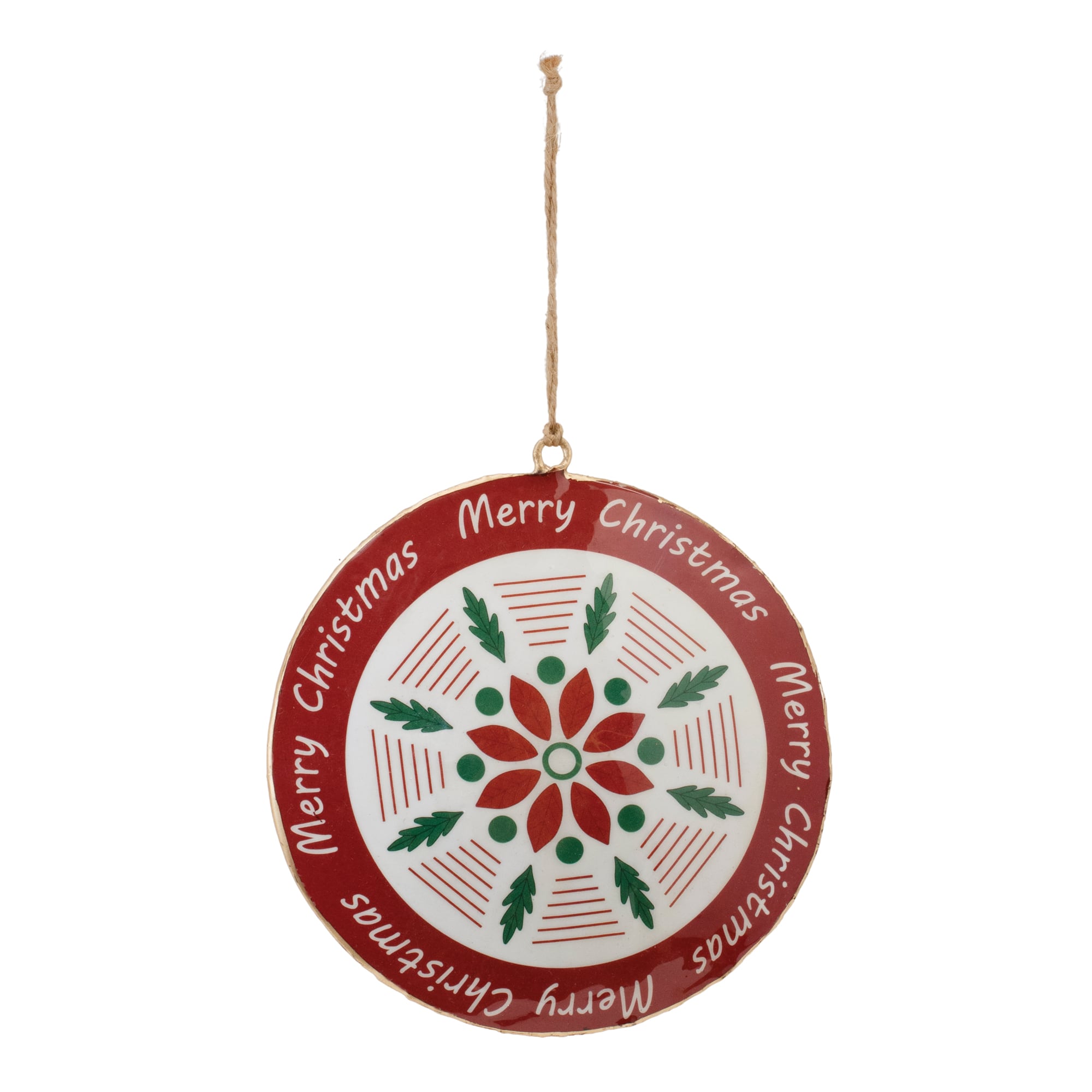6&#x22; Merry Christmas Snowflake Metal Disc Ornaments, 6ct.