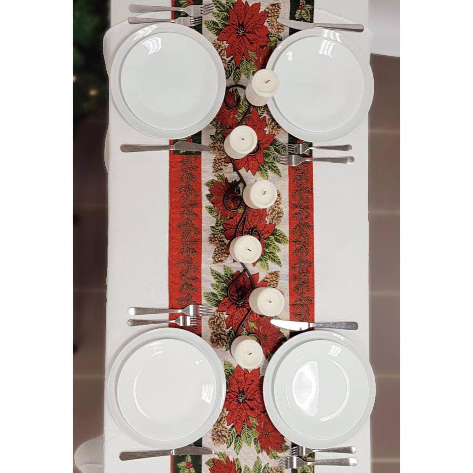 Wizardi 13.75&#x22; x 67&#x22; Poinsettia Christmas Table Runner