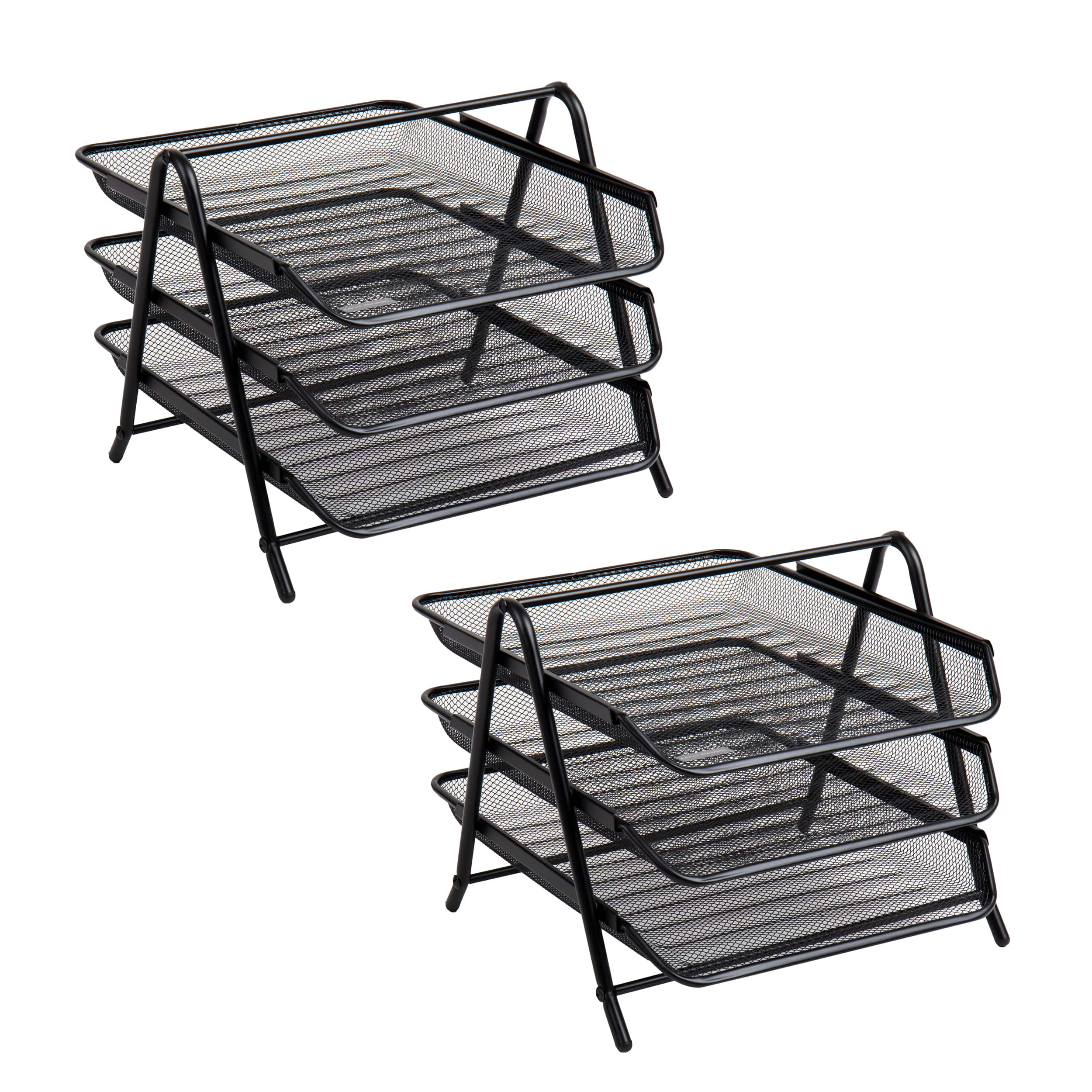 Mind Reader Network Collection Black Metal Mesh 3-Tier Paper Tray