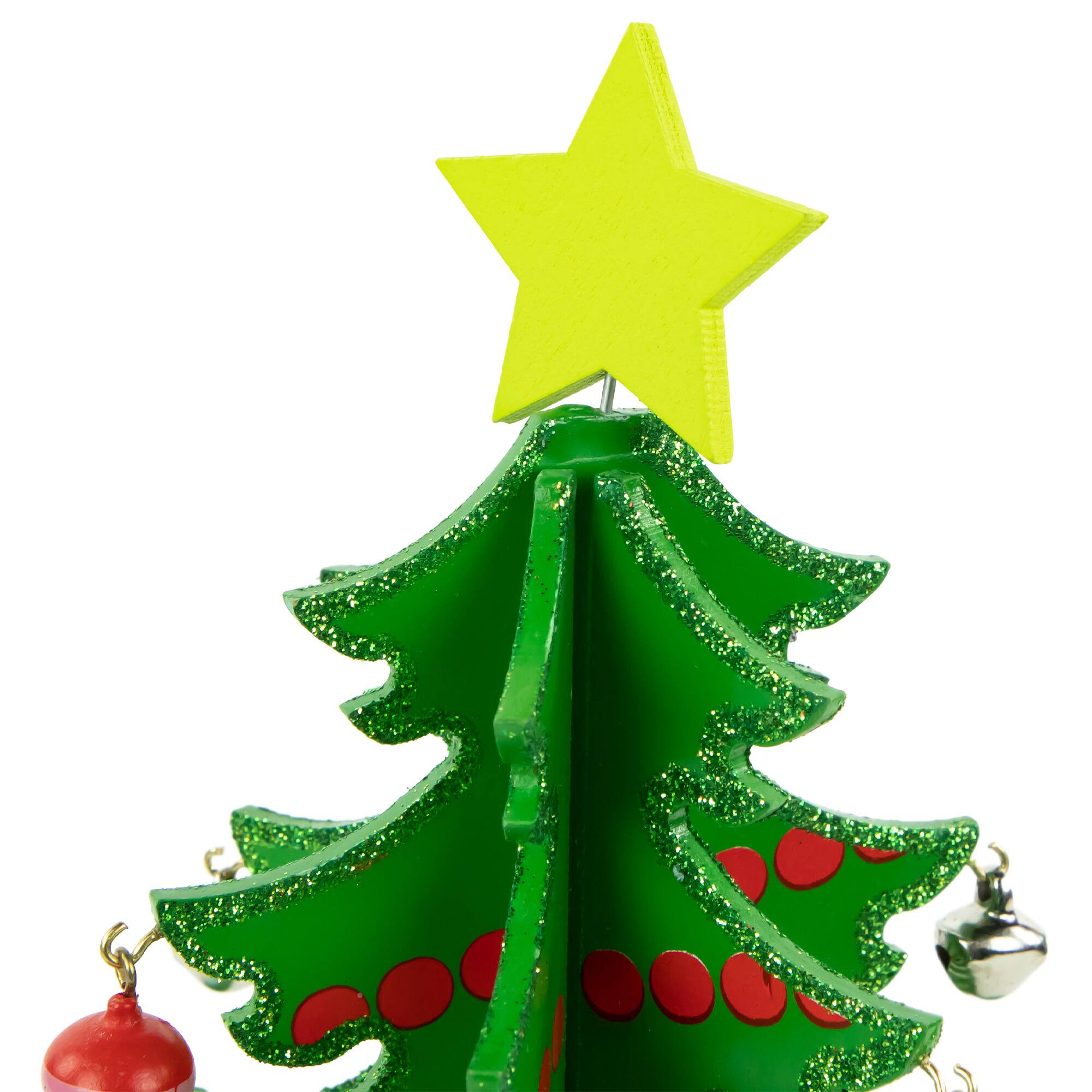 3-D Wooden Christmas Tree with Ornaments Decoration - 13.75&#x22; - Green