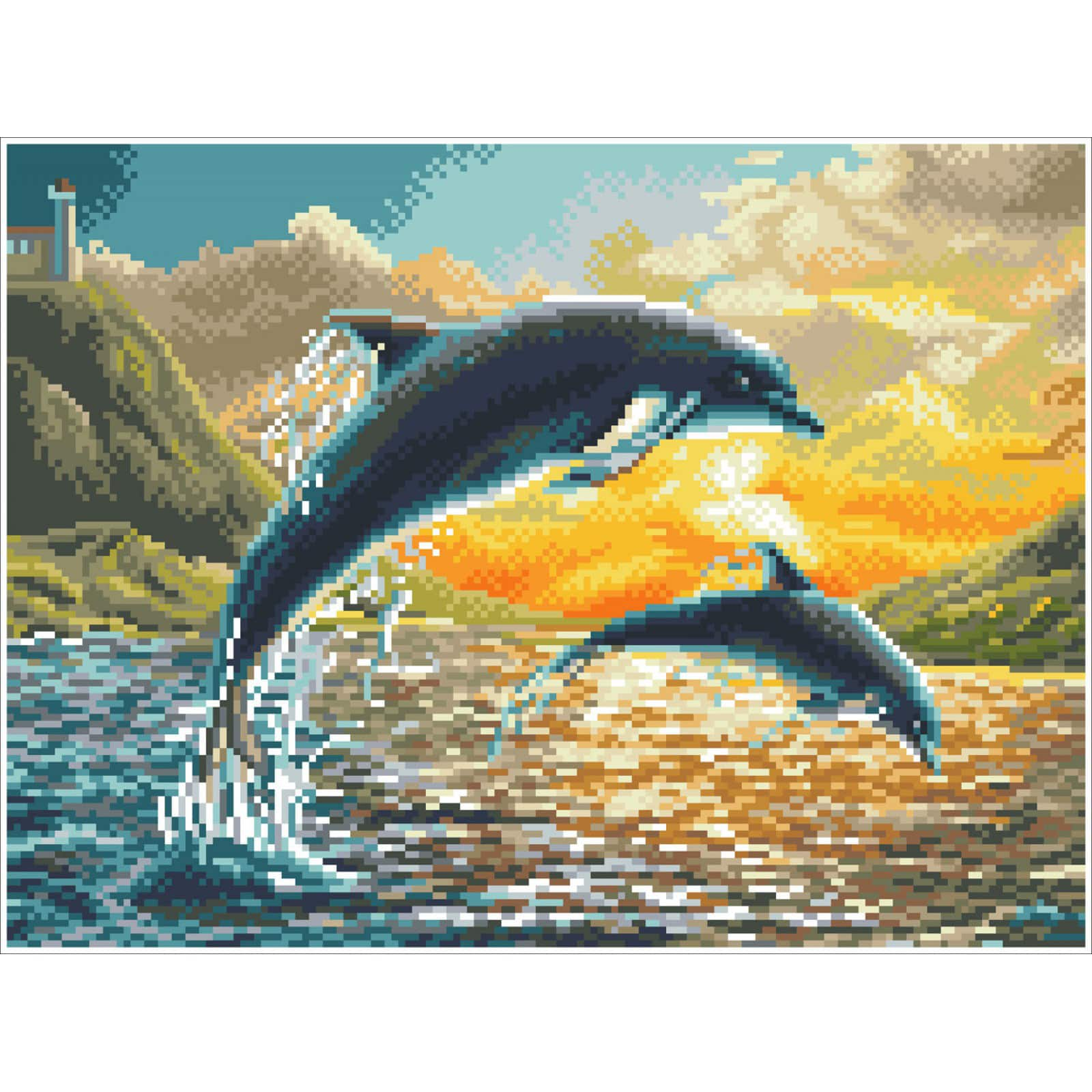 Diamond Dotz&#xAE; Intermediate Dolphin Sunset Pre-Framed Diamond Painting Kit