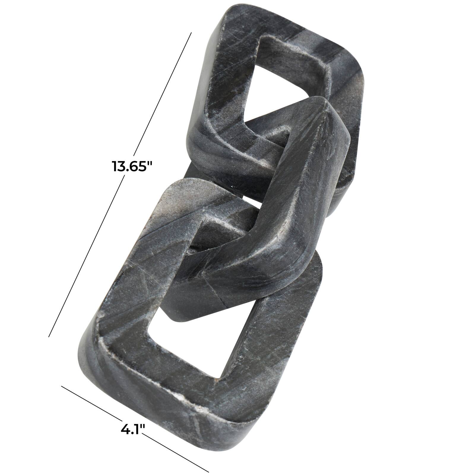 14" Gray Marble Chain Geometric 3-Link Sculpture