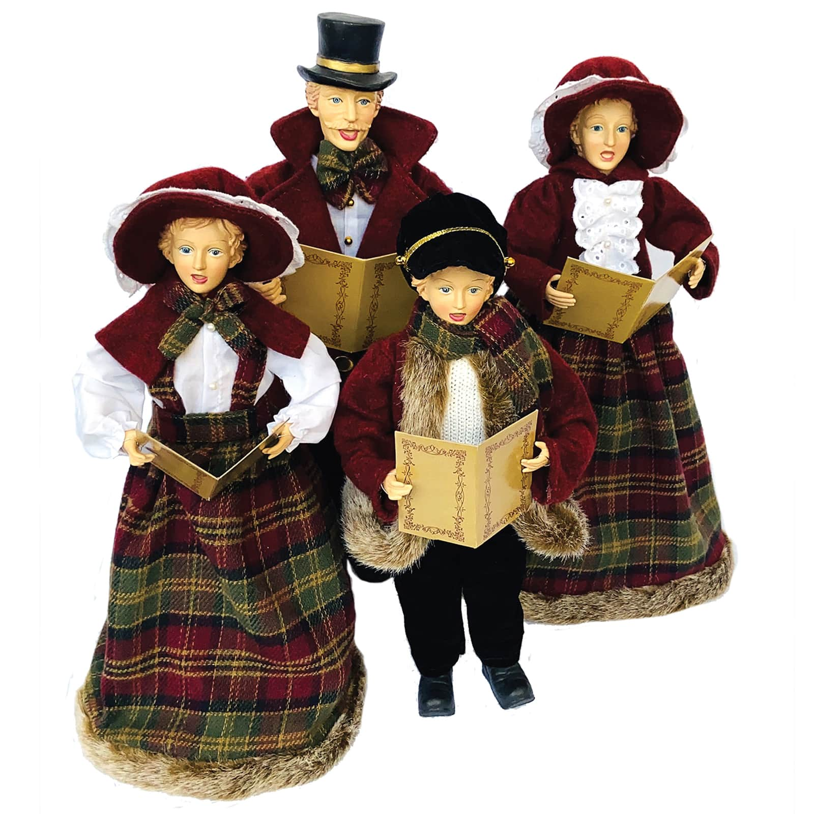 Santa's Workshop Burgundy Plaid Carolers Set | Michaels