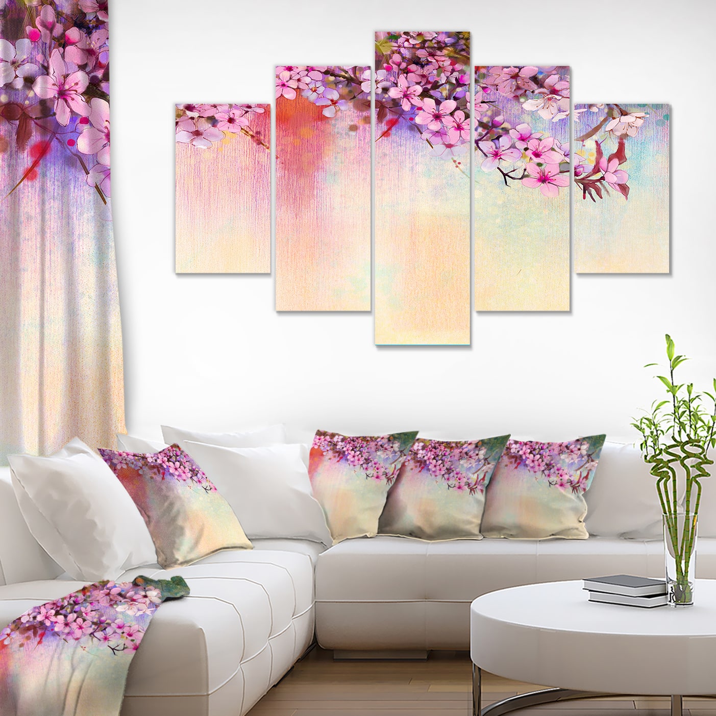 Designart - Watercolor Painting Cherry Blossoms - Floral Canvas Art Print