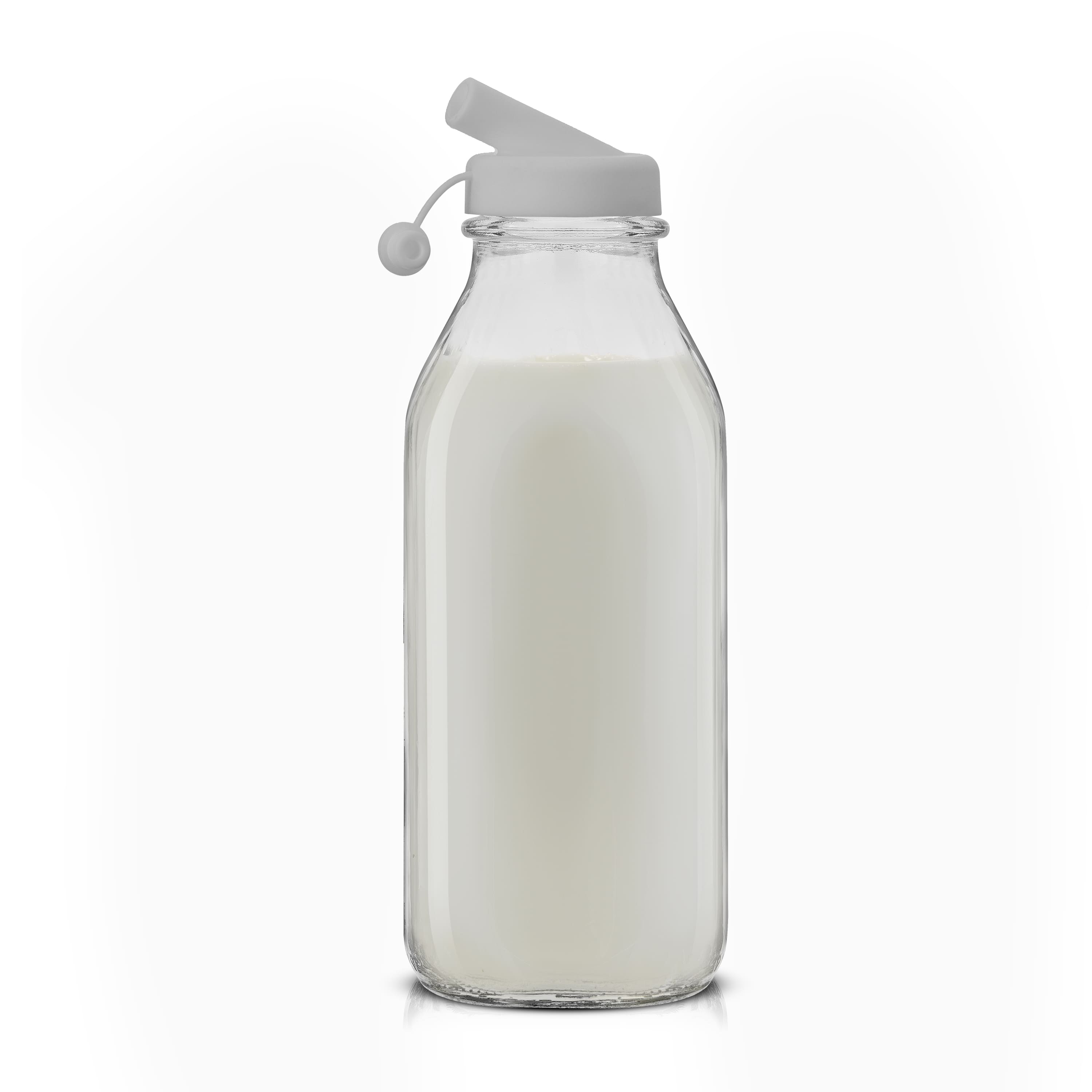 JoyJolt&#xAE; Reusable Glass Milk Bottle Set with Lid &#x26; Pourer