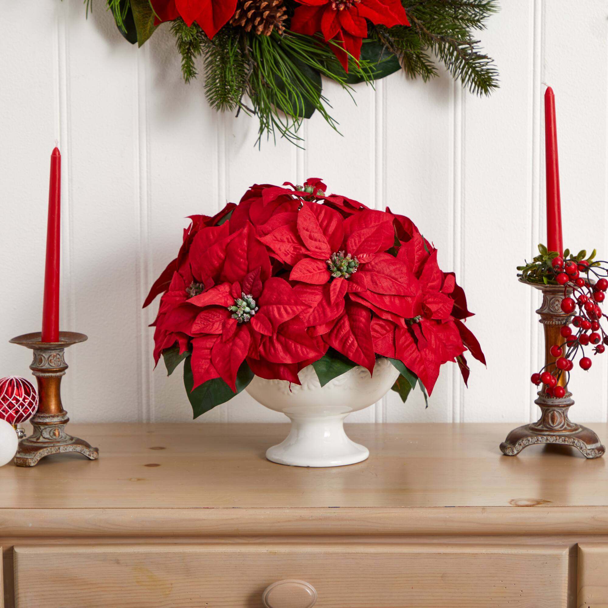 13" Red Poinsettia Arrangement in Urn