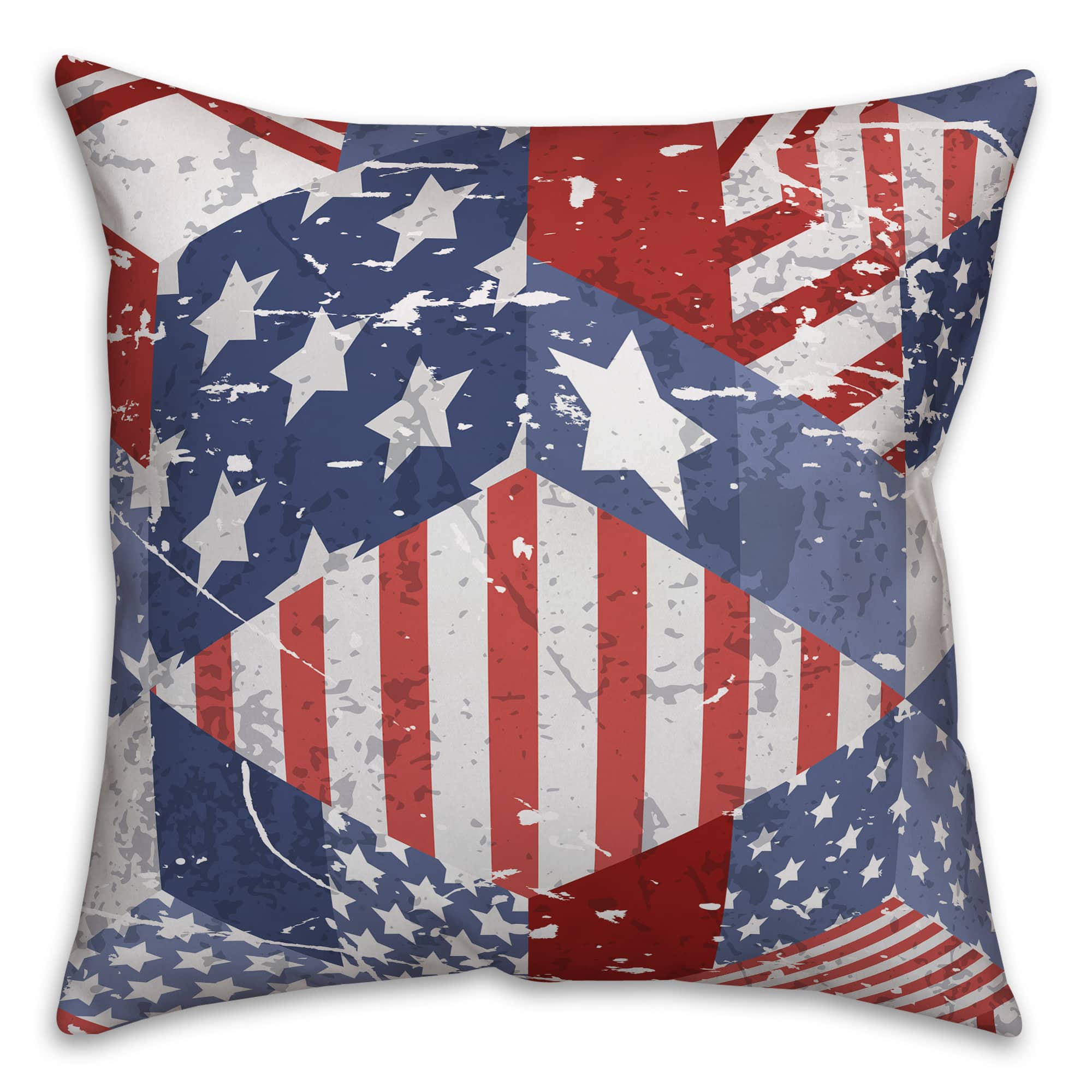 Stars & Stripes Distressed Patchwork American Flag Accent Pillow