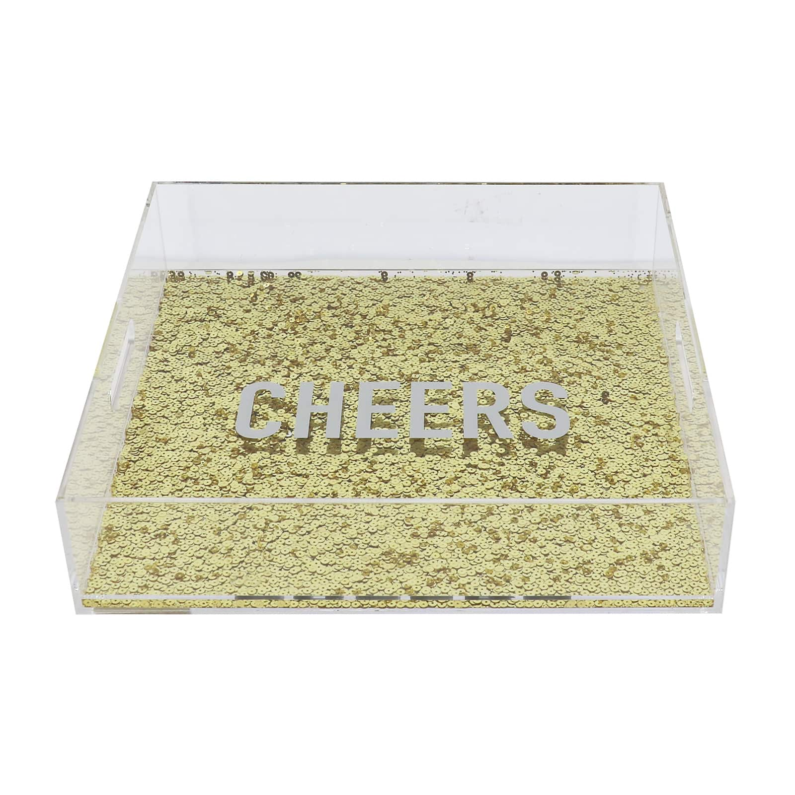 12&#x22; Cheers Gold Sequin-Filled Square Plastic Tray by Ashland&#xAE;