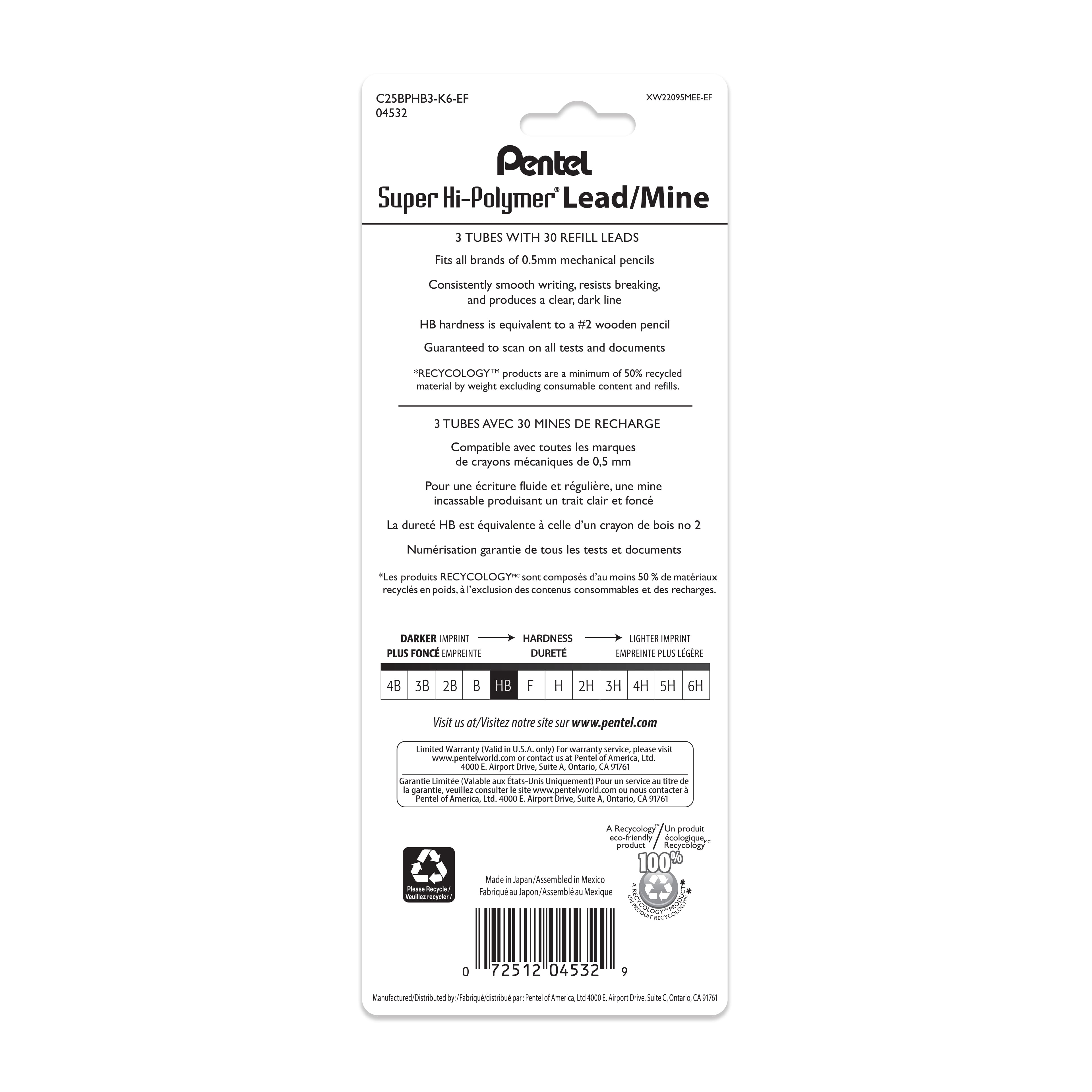 Pentel&#xAE; 0.5mm HB Super Hi-Polymer Mechanical Pencil Lead Refills, 90ct.