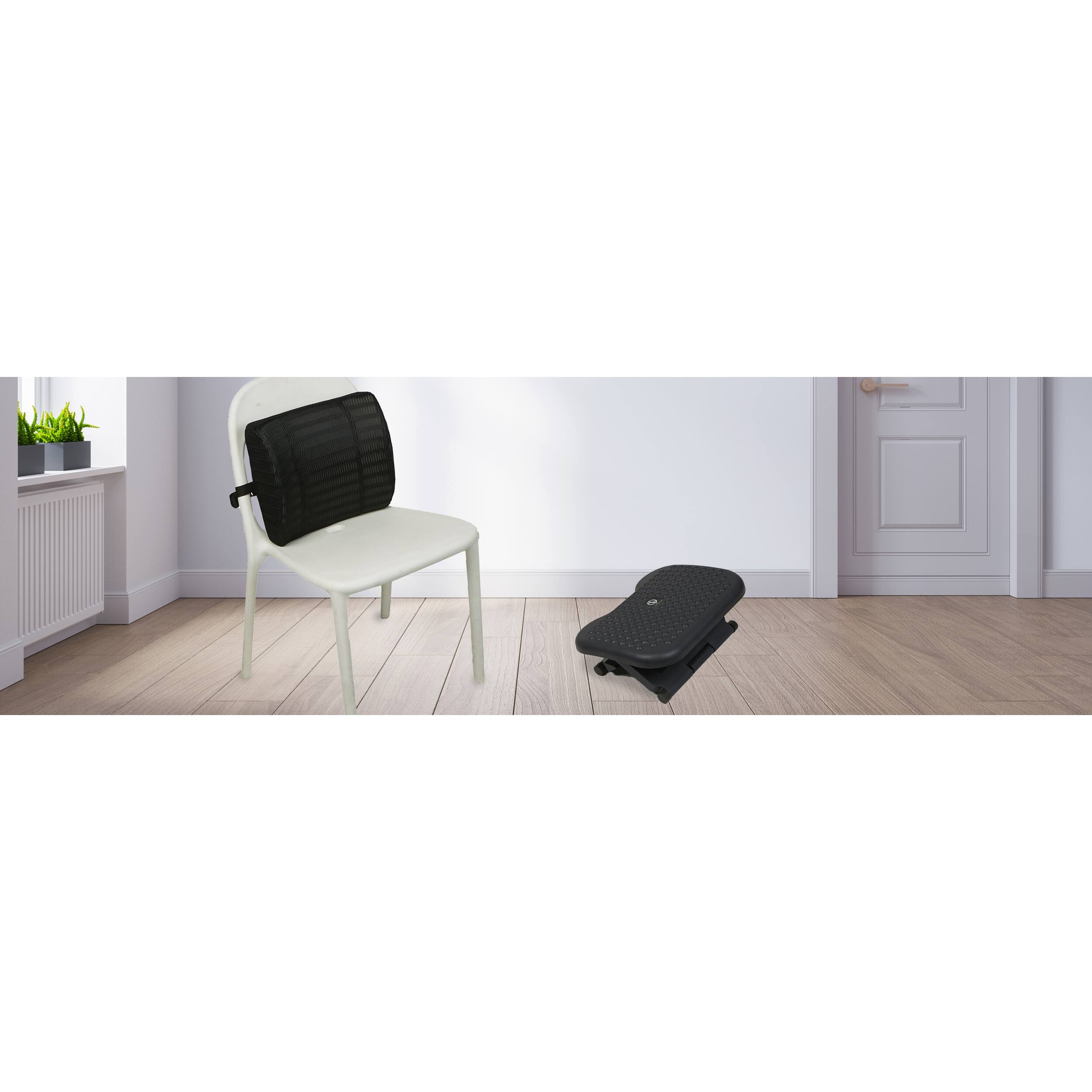 Mind Reader Black Lumbar Support Back Cushion & Foot Rest Set