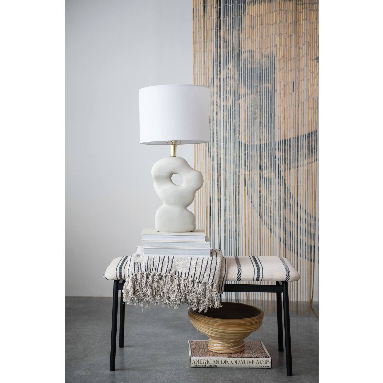 Hello Honey® 60" Recycled Cotton Blend Neutral Throw Blanket With Line Pattern & Fringe Edge