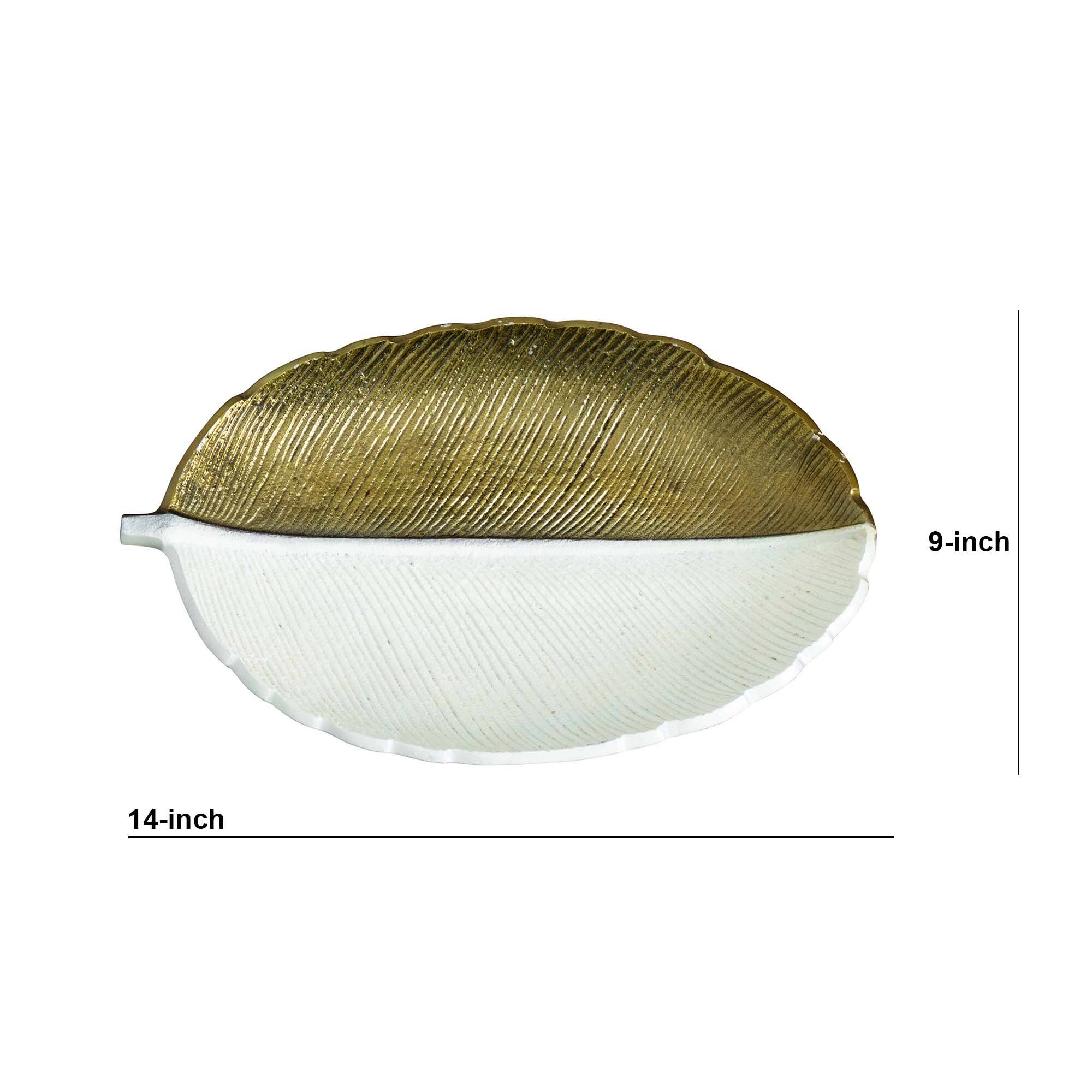 14&#x22; Gold &#x26; White Leaf Decorative Accent Tray