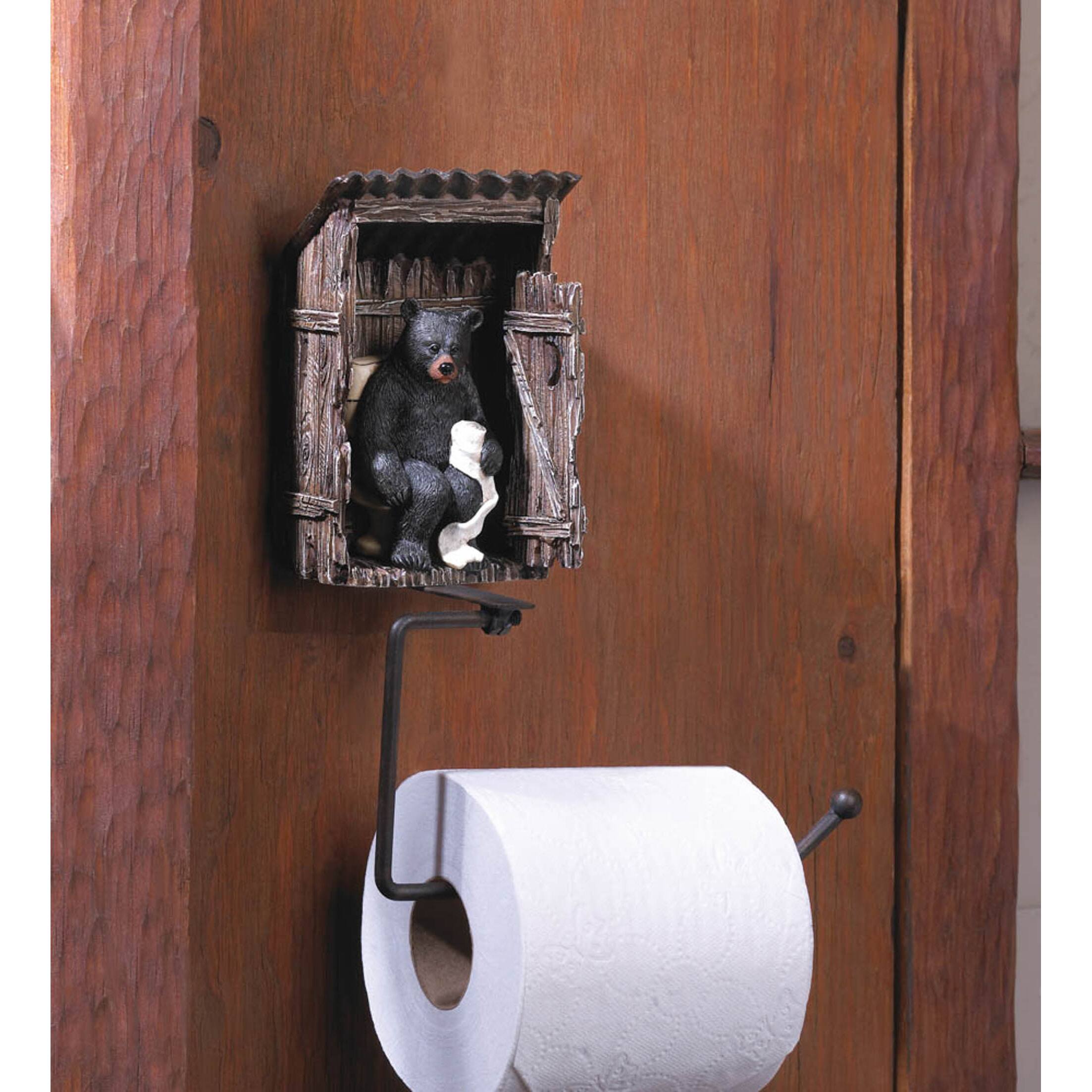 9.5&#x22; Bear Outhouse Toilet Paper Holder