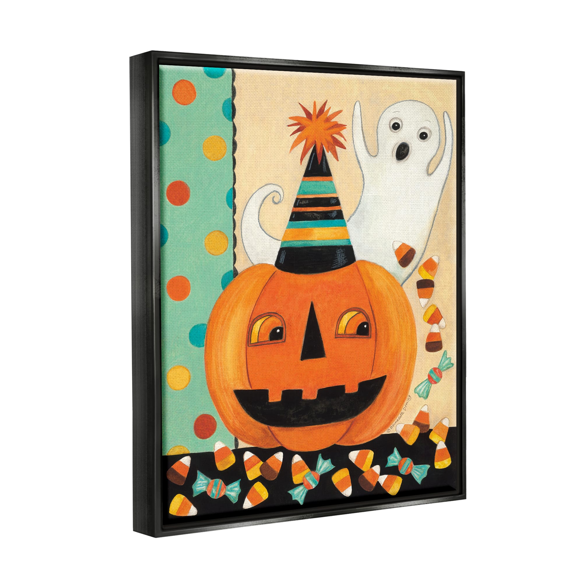 Stupell Industries Vintage Halloween Candy Pattern Framed Floater Canvas Wall Art