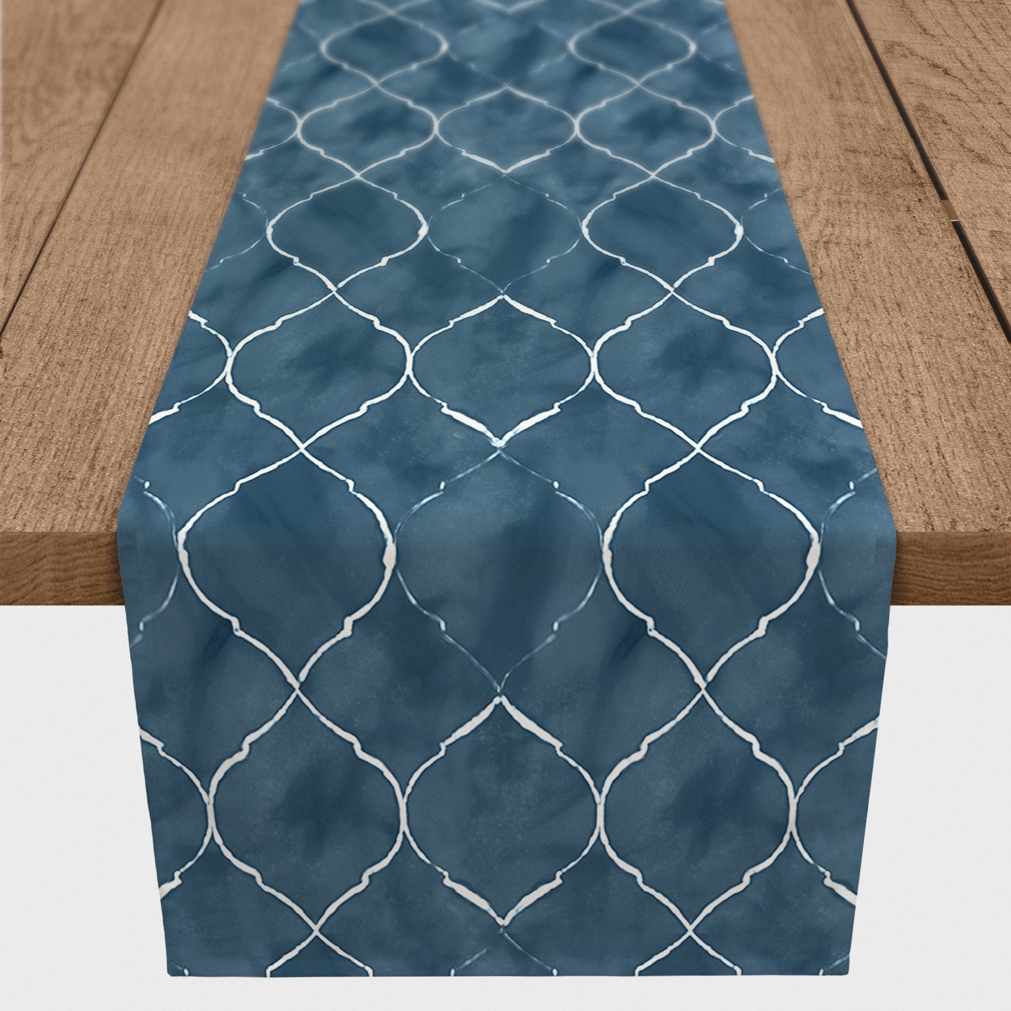 90" Blue Ogee Pattern Cotton Twill Runner