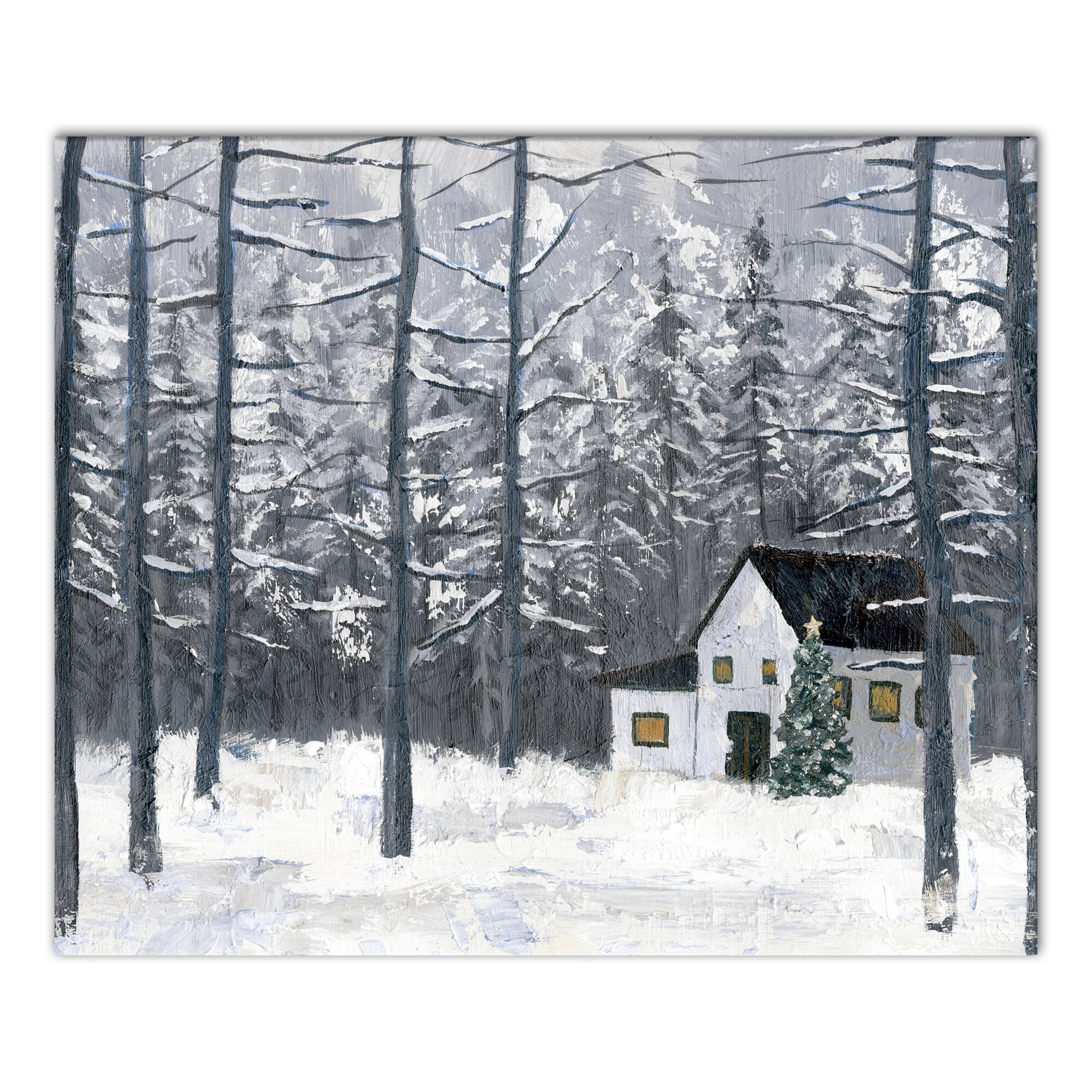 Christmas Winter Cottage Canvas Wall Art