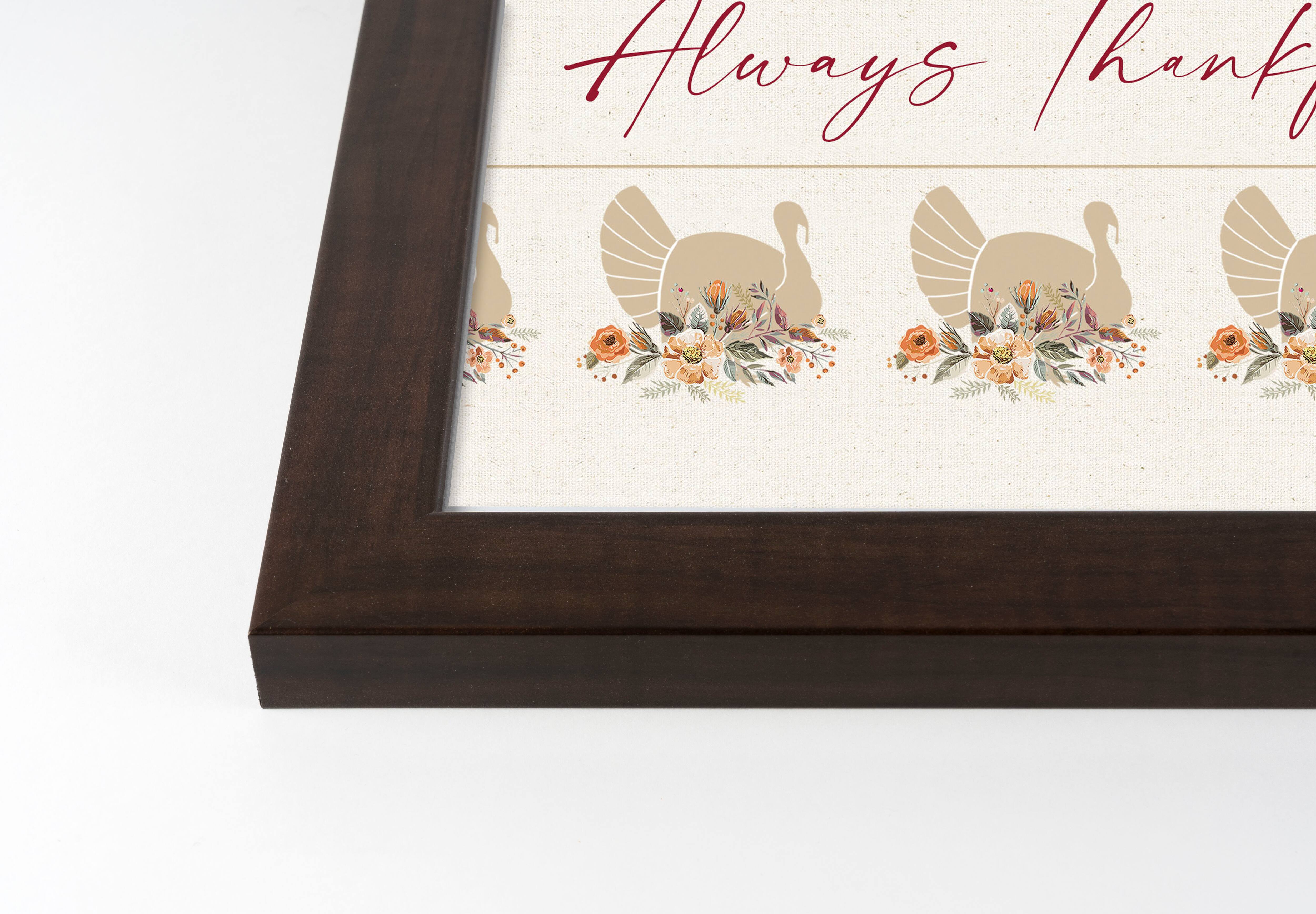 Turkey Always Thankful Walnut Framed Print Under Plexiglass