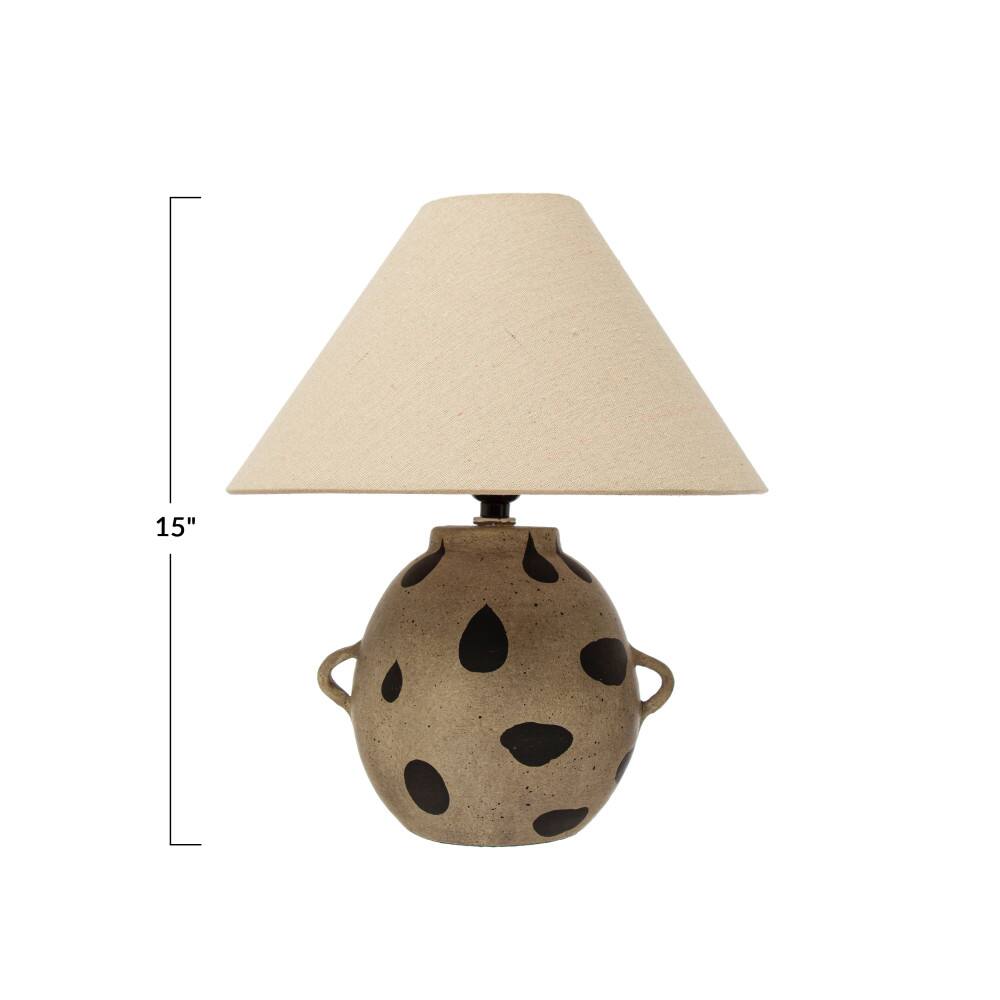 Hello Honey&#xAE; 15&#x22; Hand-Painted Terra-cotta Table Lamp with Dots and Fabric Shade