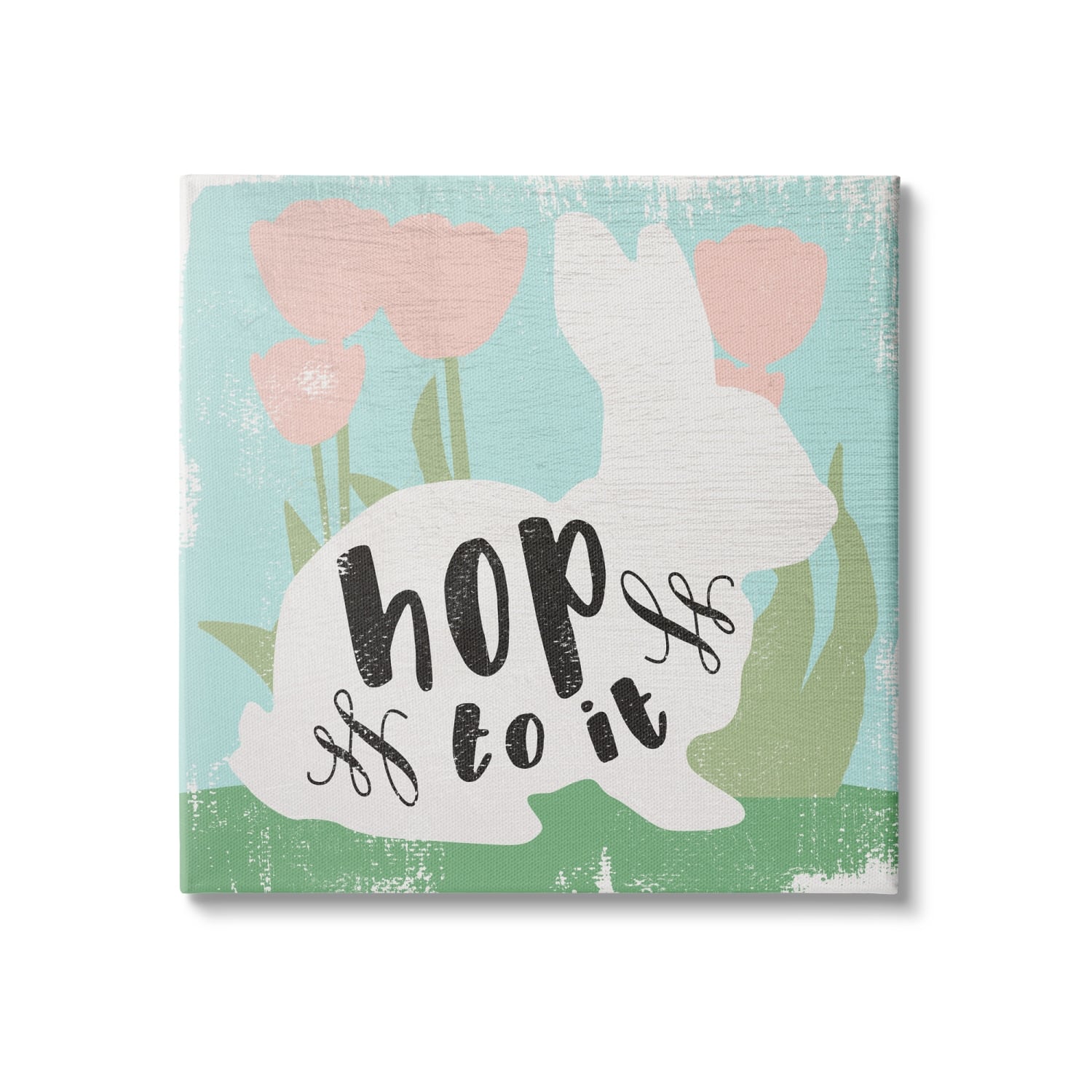 Stupell Industries Hop To It Easter Bunny Phrase Spring Tulips Canvas Wall Art