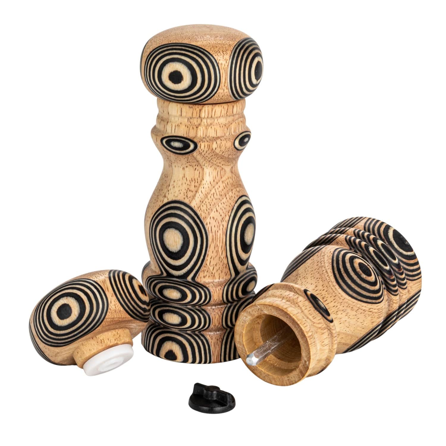 Hello Honey® Natural & Black Inlaid Circles Wood Salt & Pepper Mills Set