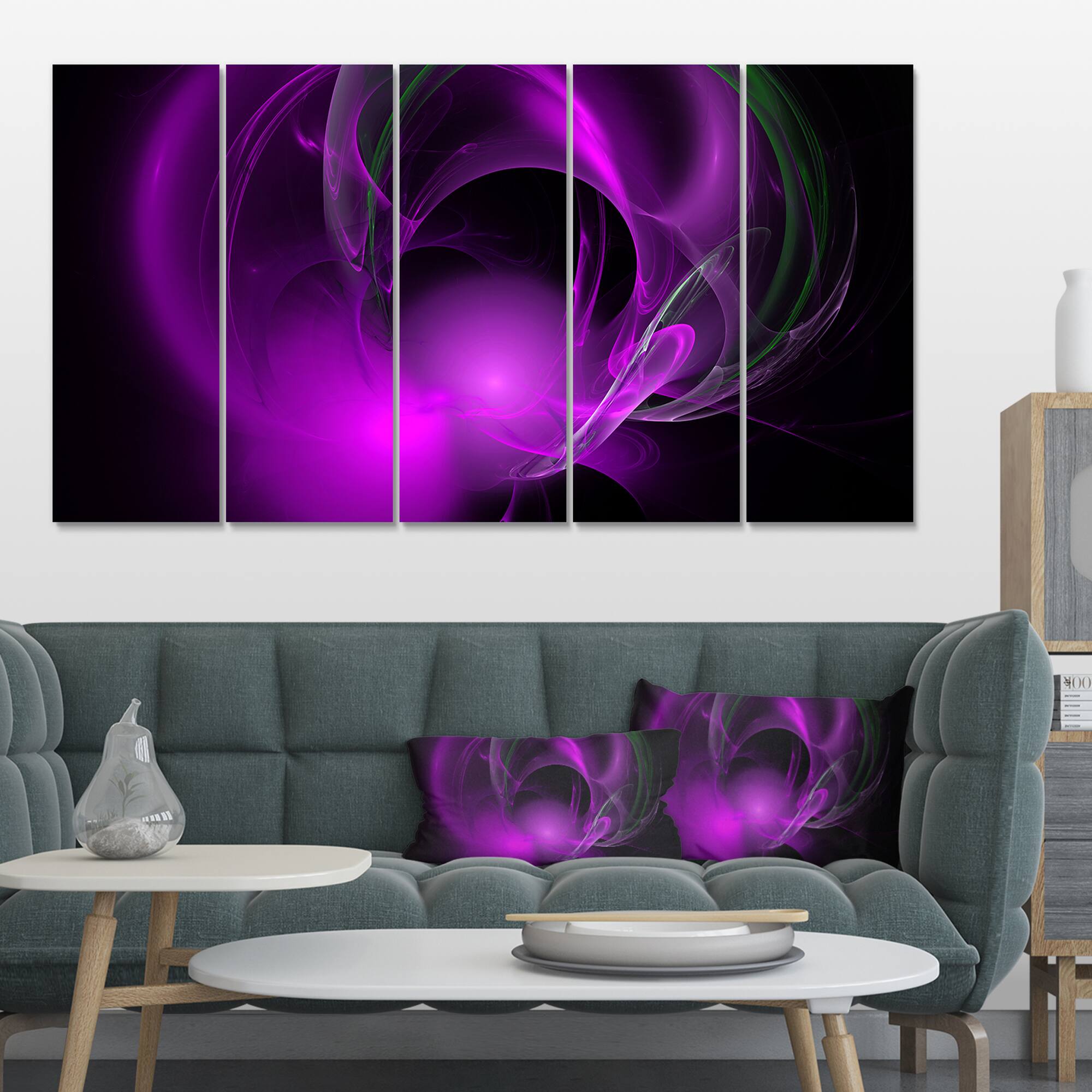 Designart - Purple Fractal Galactic Nebula - Abstract Wall Art Canvas